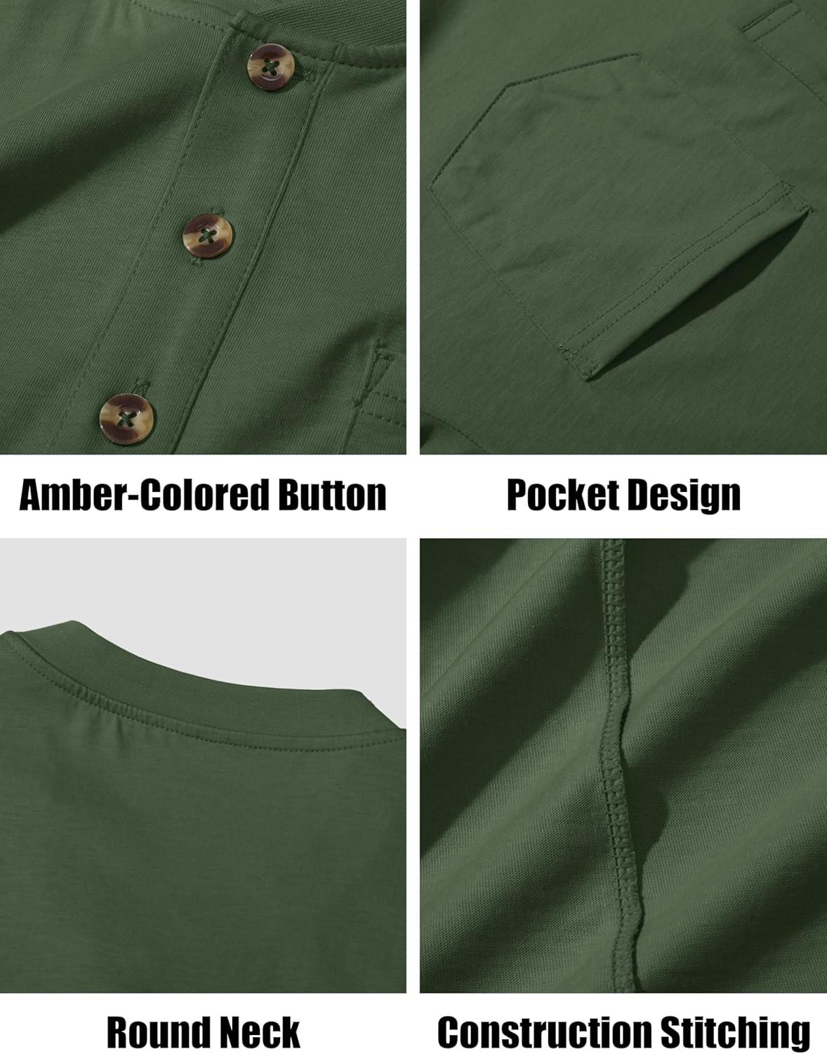 imageMAGCOMSEN Mens Henley Long Sleeve Shirt Cotton Lightweight Tee Shirts Casual Basic Tees with PocketArmy Green