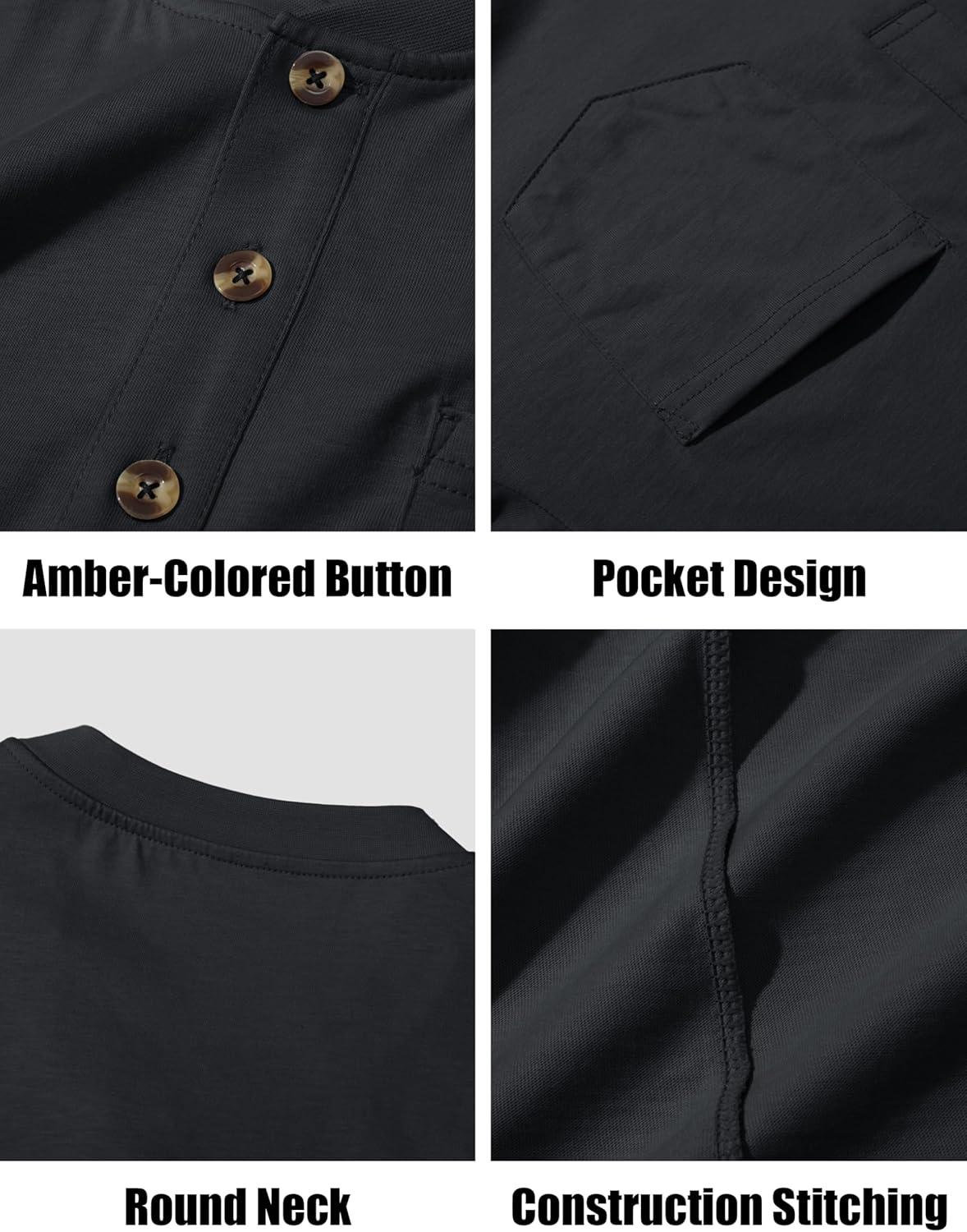 imageMAGCOMSEN Mens Henley Long Sleeve Shirt Cotton Lightweight Tee Shirts Casual Basic Tees with PocketBlack