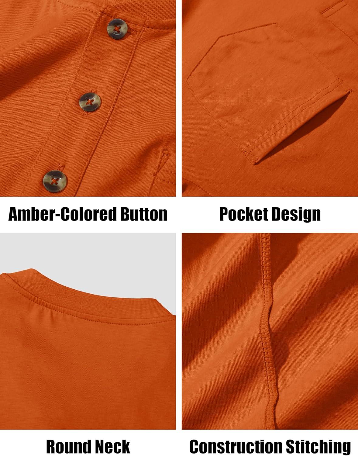 imageMAGCOMSEN Mens Henley Long Sleeve Shirt Cotton Lightweight Tee Shirts Casual Basic Tees with PocketDark Orange