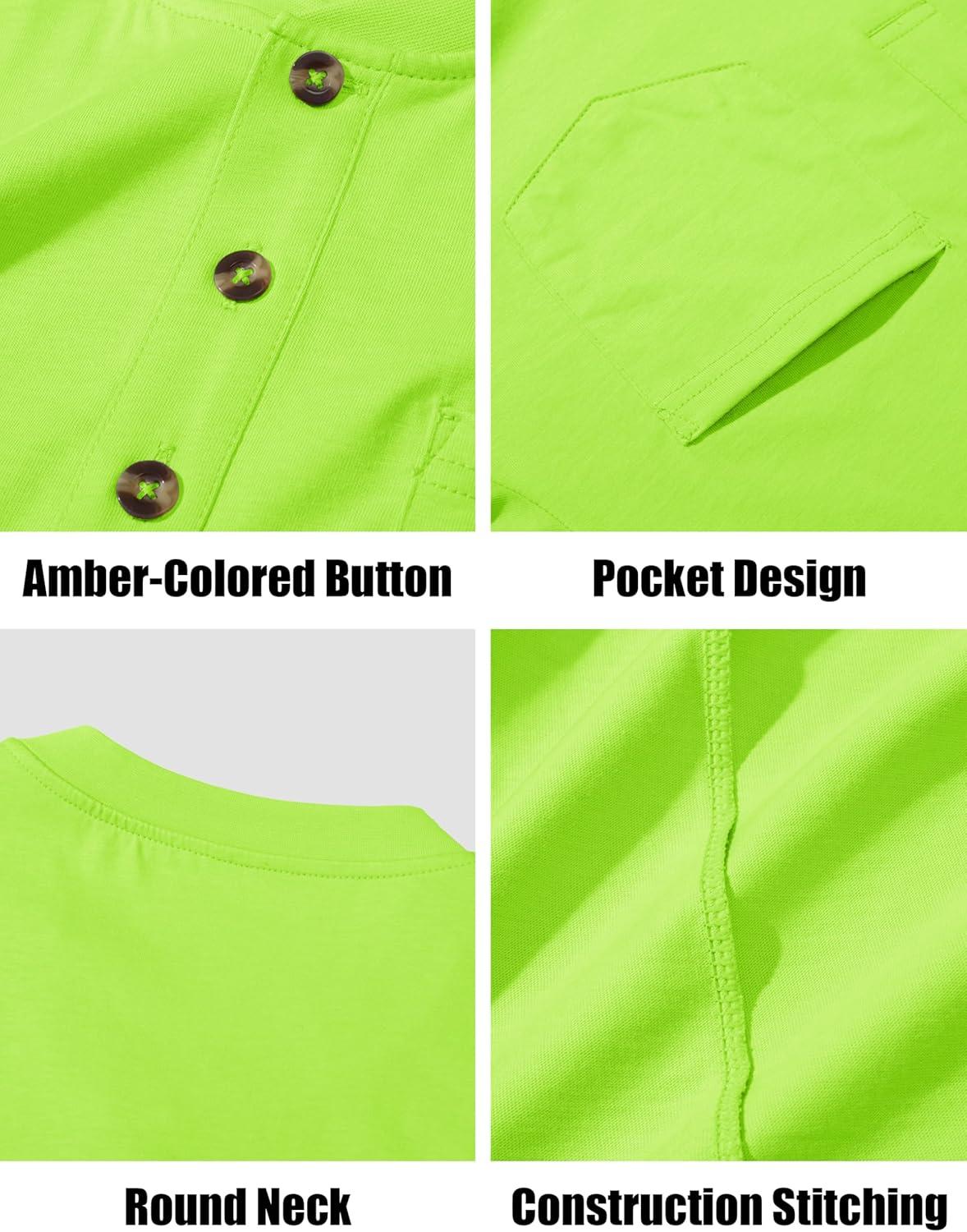 imageMAGCOMSEN Mens Henley Long Sleeve Shirt Cotton Lightweight Tee Shirts Casual Basic Tees with PocketFl Green