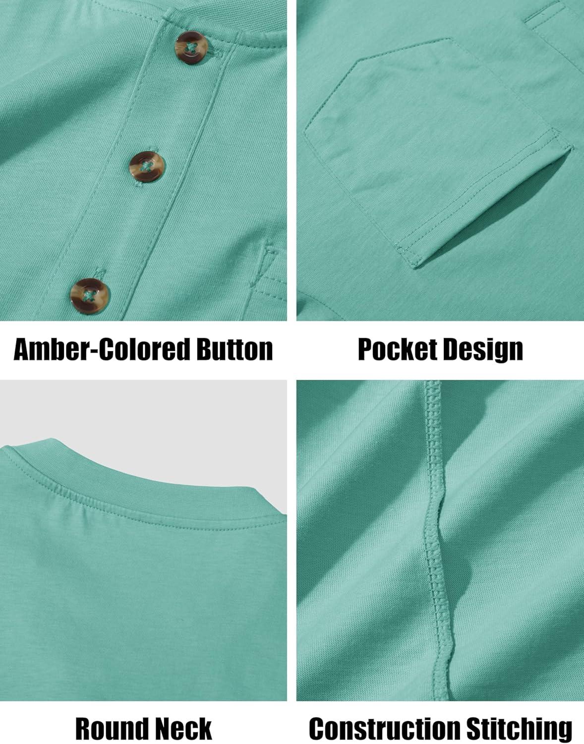 imageMAGCOMSEN Mens Henley Long Sleeve Shirt Cotton Lightweight Tee Shirts Casual Basic Tees with PocketGrey Green