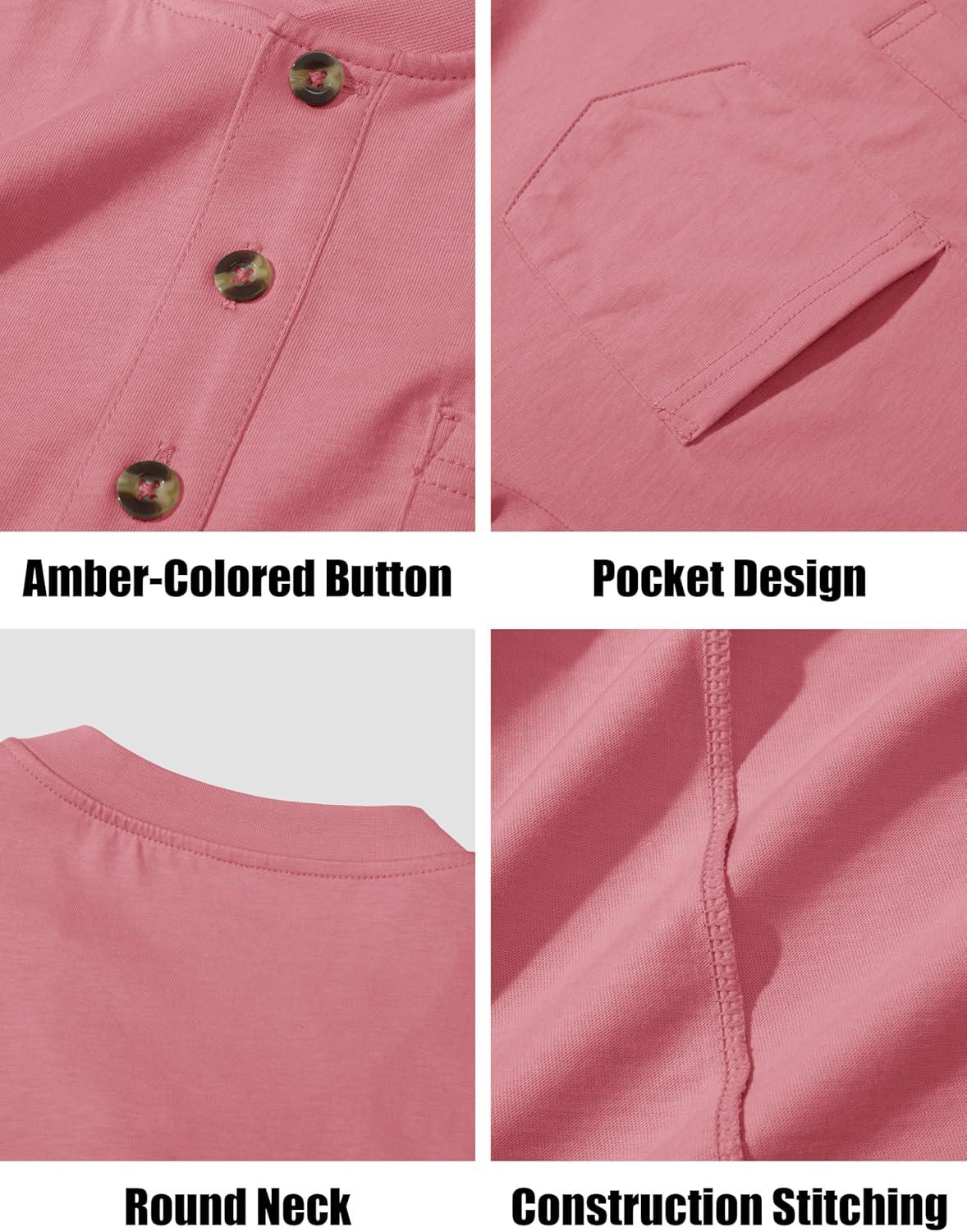 imageMAGCOMSEN Mens Henley Long Sleeve Shirt Cotton Lightweight Tee Shirts Casual Basic Tees with PocketGrey Pink