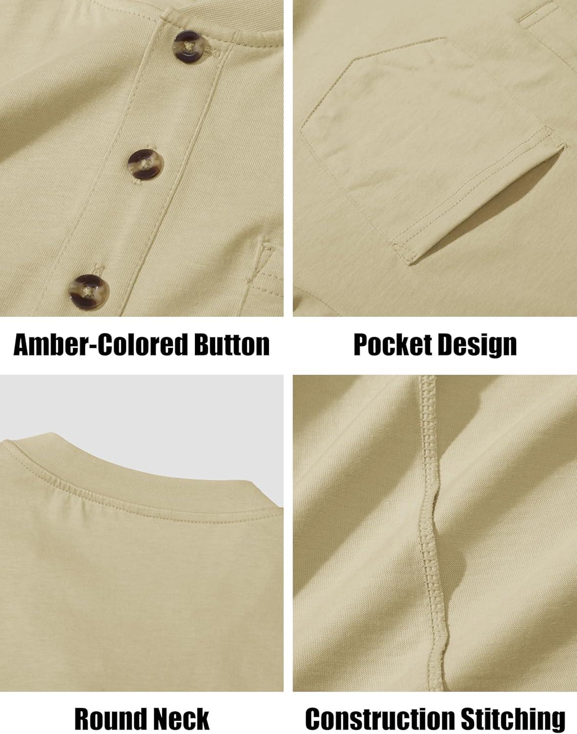 imageMAGCOMSEN Mens Henley Long Sleeve Shirt Cotton Lightweight Tee Shirts Casual Basic Tees with PocketKhaki