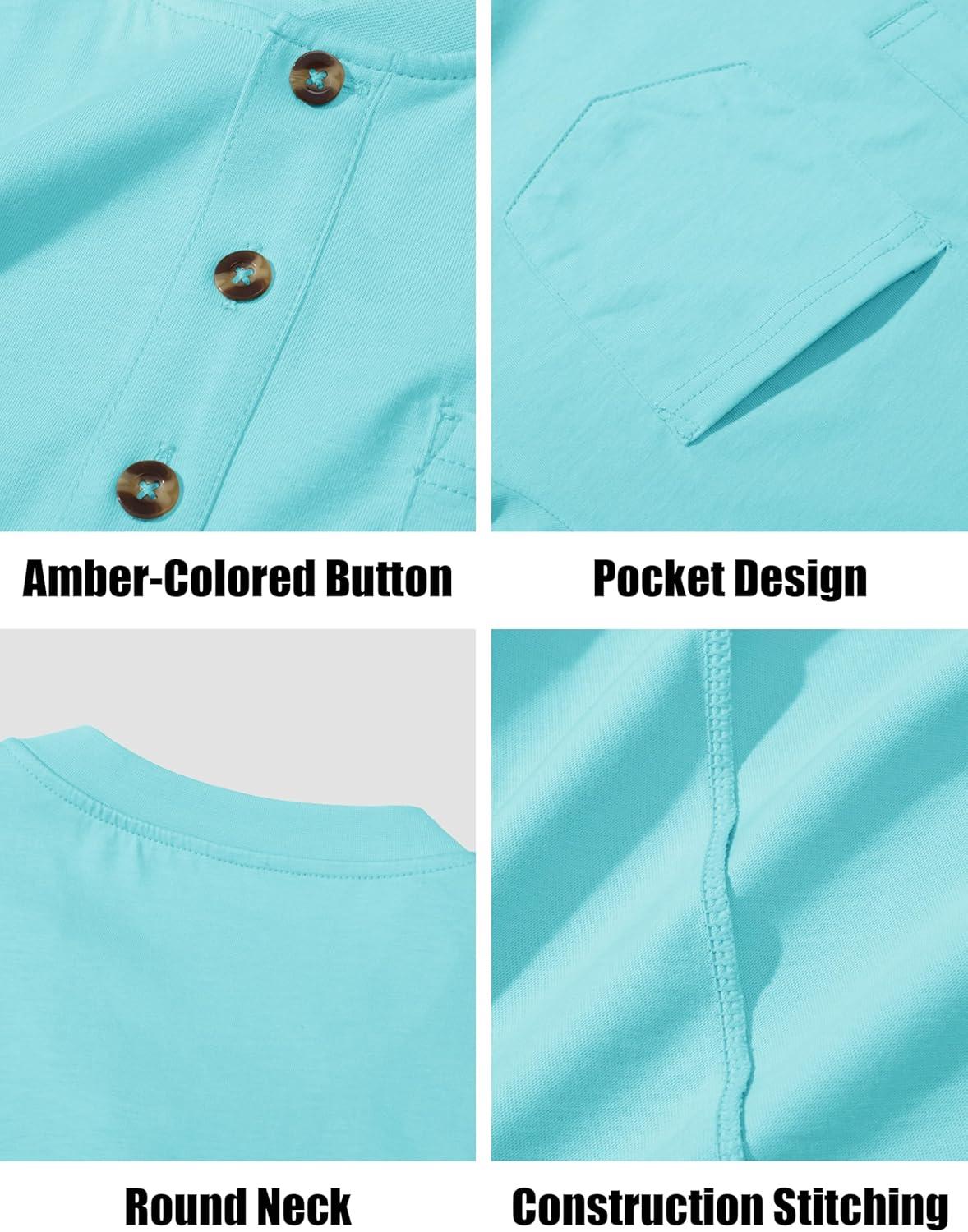 imageMAGCOMSEN Mens Henley Long Sleeve Shirt Cotton Lightweight Tee Shirts Casual Basic Tees with PocketLakeblue