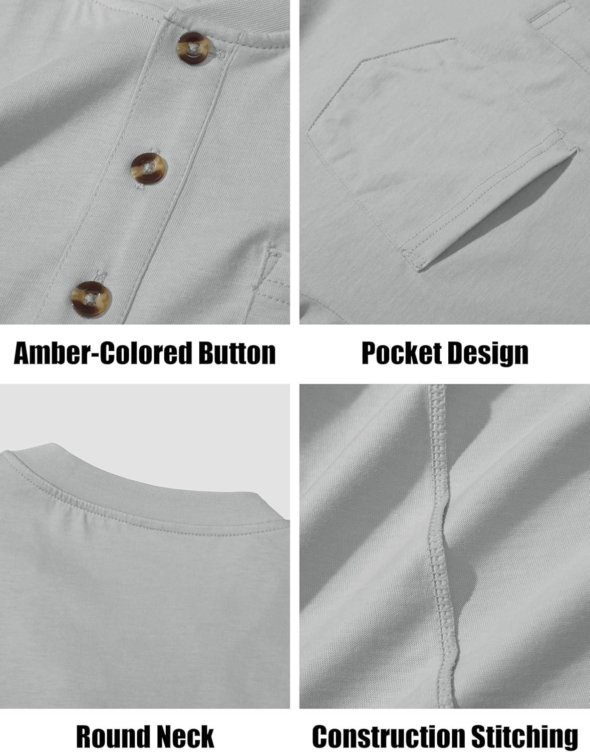 imageMAGCOMSEN Mens Henley Long Sleeve Shirt Cotton Lightweight Tee Shirts Casual Basic Tees with PocketLight Grey