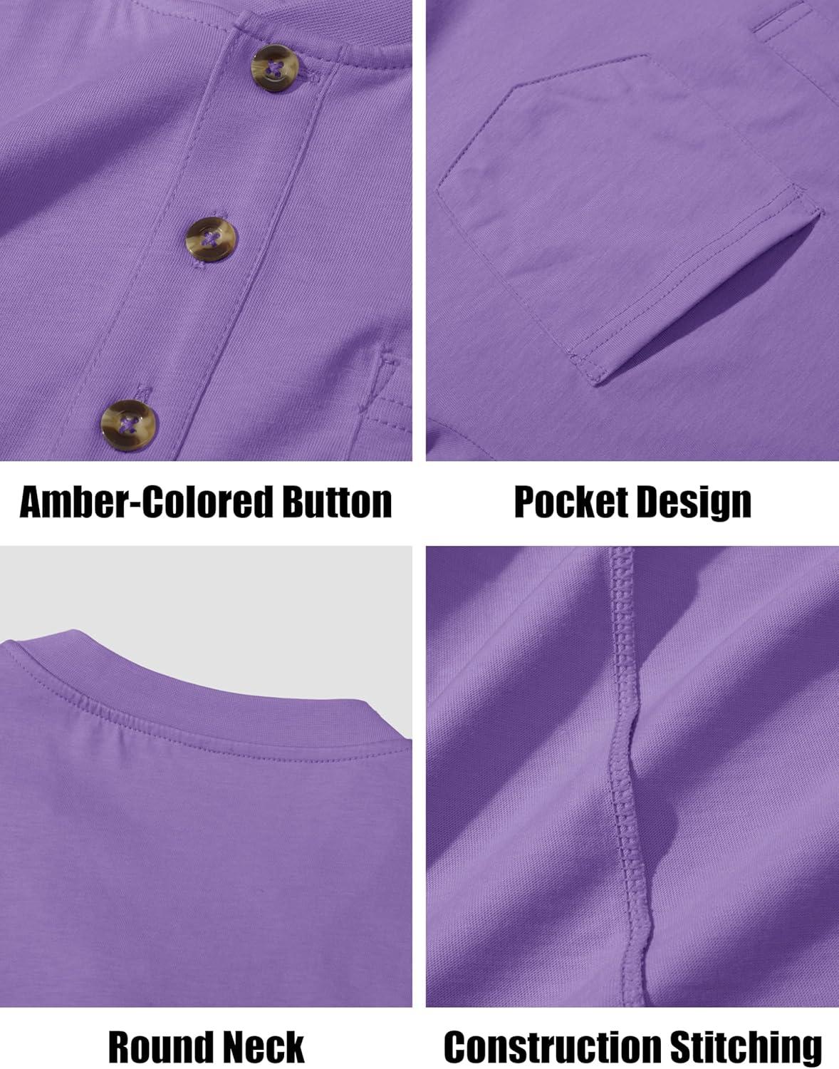 imageMAGCOMSEN Mens Henley Long Sleeve Shirt Cotton Lightweight Tee Shirts Casual Basic Tees with PocketLight Purple