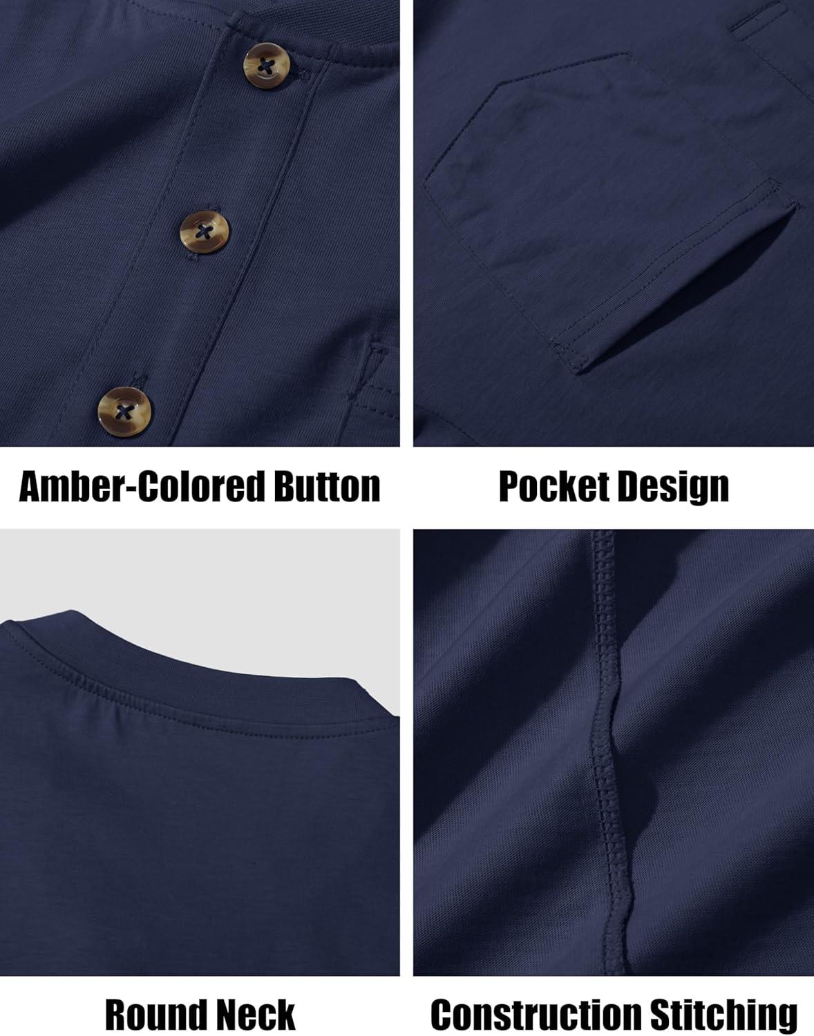 imageMAGCOMSEN Mens Henley Long Sleeve Shirt Cotton Lightweight Tee Shirts Casual Basic Tees with PocketNevy Blue