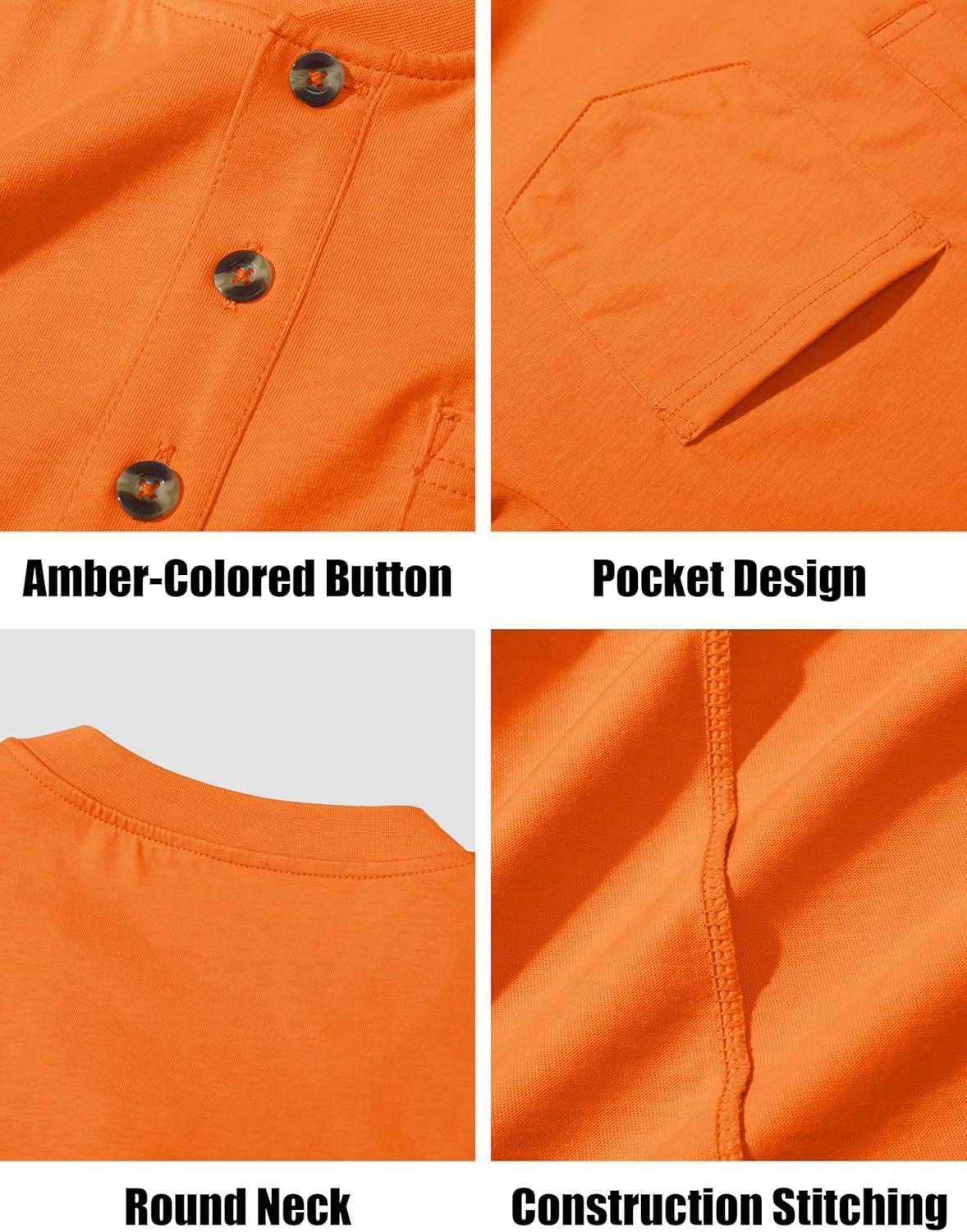 imageMAGCOMSEN Mens Henley Long Sleeve Shirt Cotton Lightweight Tee Shirts Casual Basic Tees with PocketOrange