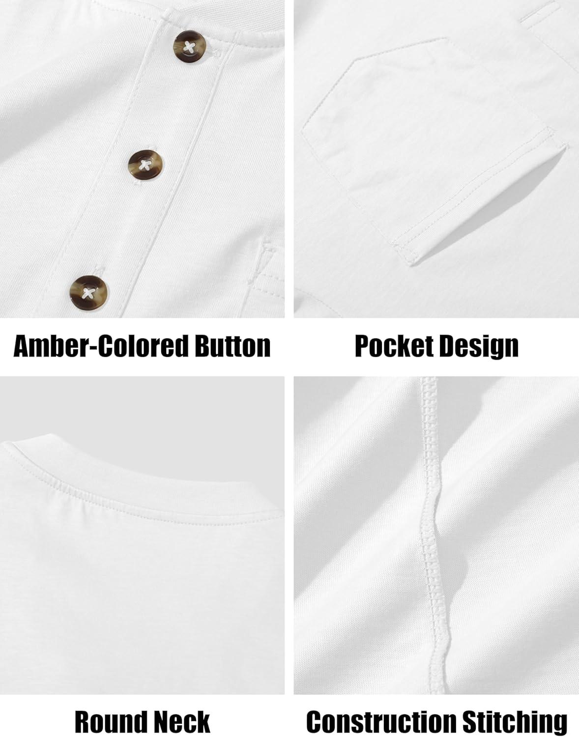 imageMAGCOMSEN Mens Henley Long Sleeve Shirt Cotton Lightweight Tee Shirts Casual Basic Tees with PocketWhite