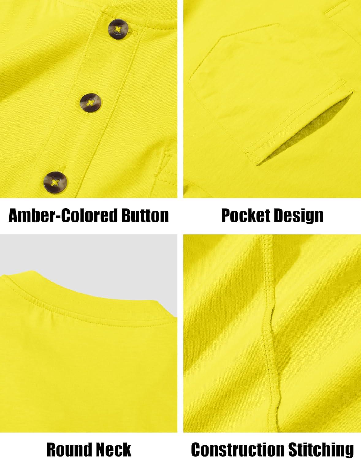 imageMAGCOMSEN Mens Henley Long Sleeve Shirt Cotton Lightweight Tee Shirts Casual Basic Tees with PocketYellow