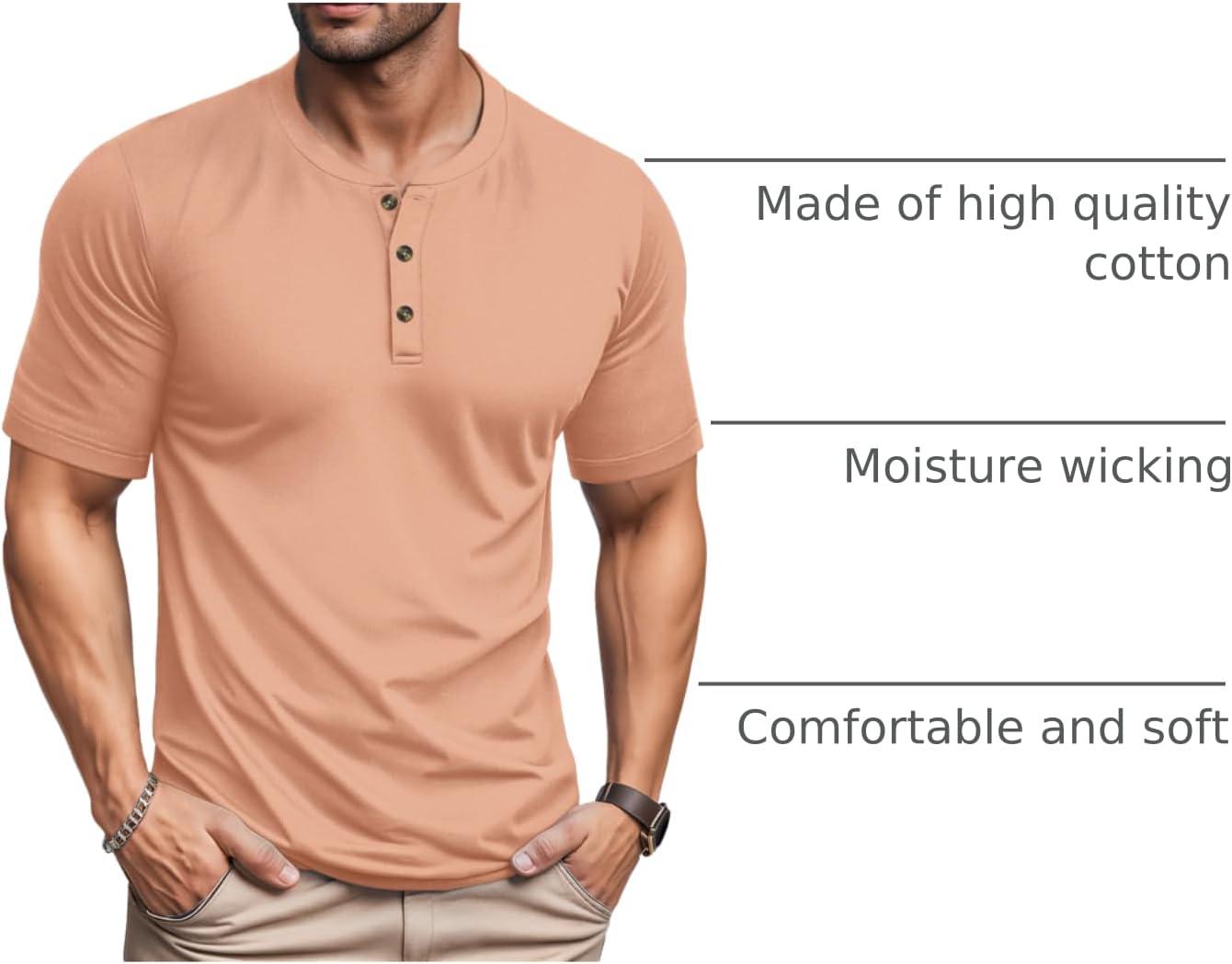 imageMAGCOMSEN Mens Henley Short Sleeve Shirt Cotton Lightweight 3 Button Tops Vintage Casual Summer TShirt Soft FashionApricot
