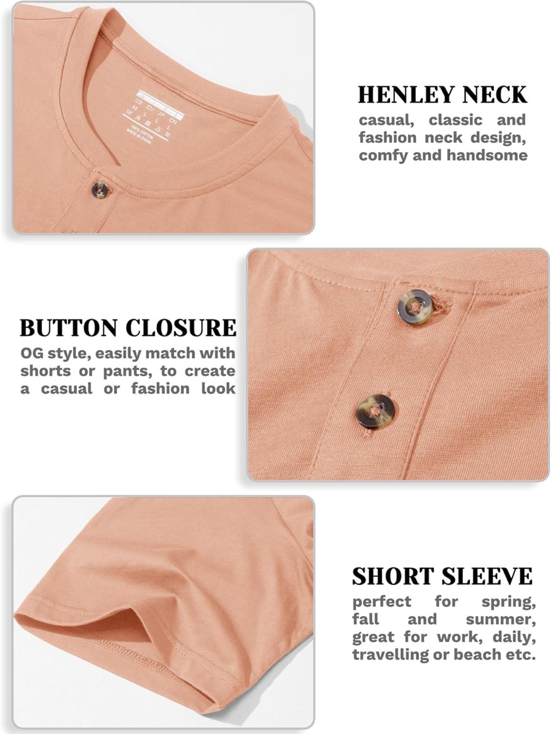imageMAGCOMSEN Mens Henley Short Sleeve Shirt Cotton Lightweight 3 Button Tops Vintage Casual Summer TShirt Soft FashionApricot