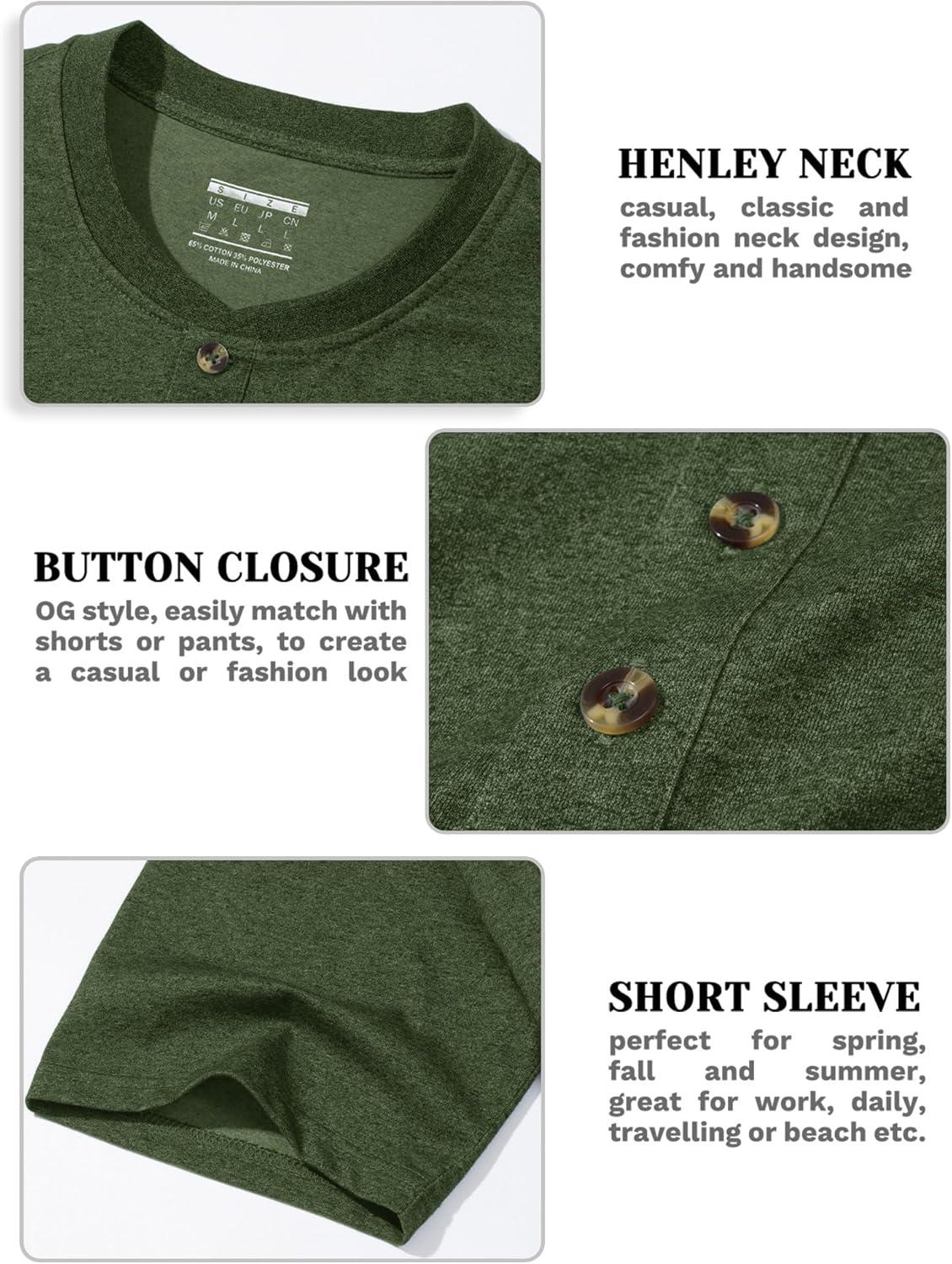 imageMAGCOMSEN Mens Henley Short Sleeve Shirt Cotton Lightweight 3 Button Tops Vintage Casual Summer TShirt Soft FashionArmy Green Heather