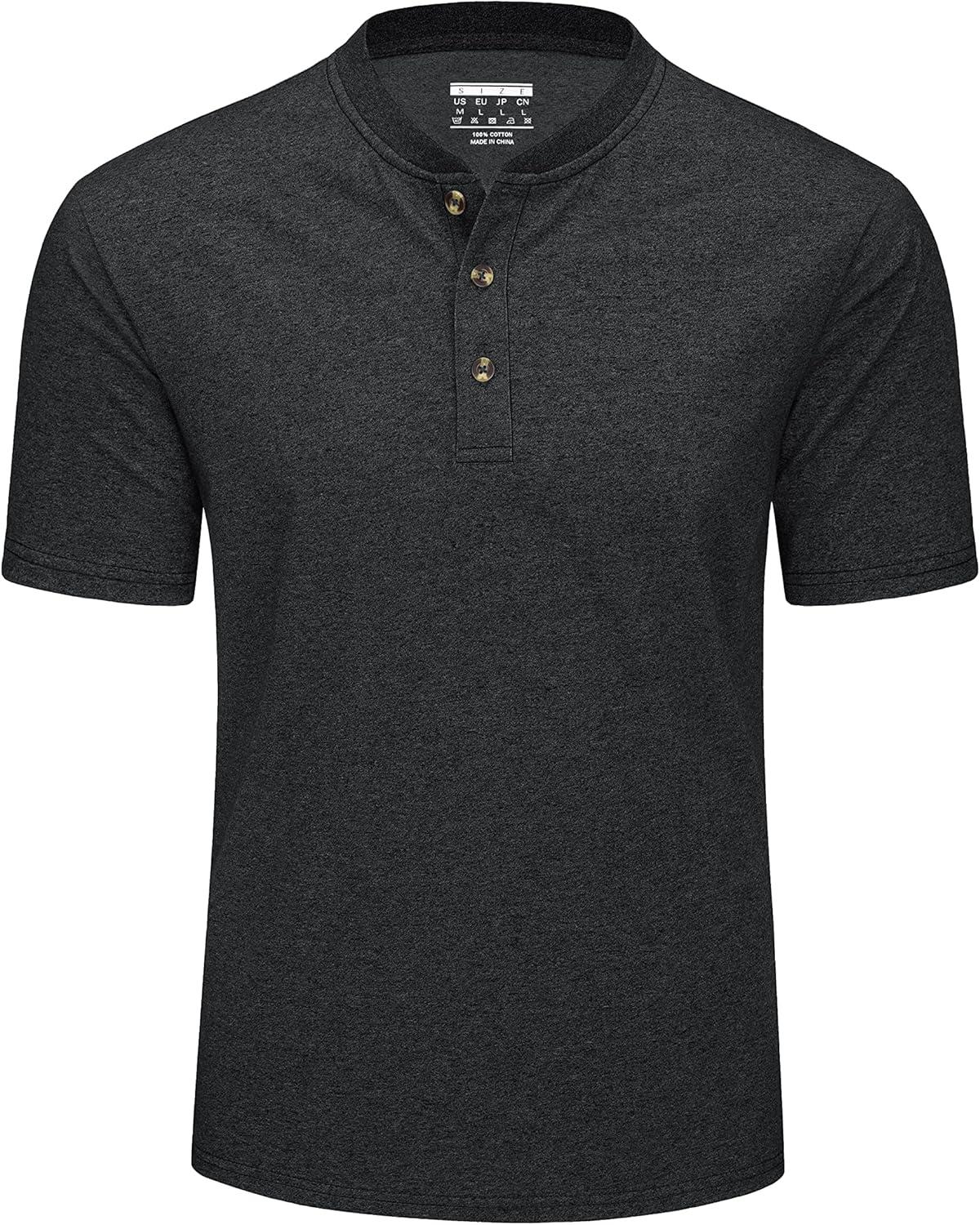 imageMAGCOMSEN Mens Henley Short Sleeve Shirt Cotton Lightweight 3 Button Tops Vintage Casual Summer TShirt Soft FashionBlack Heather