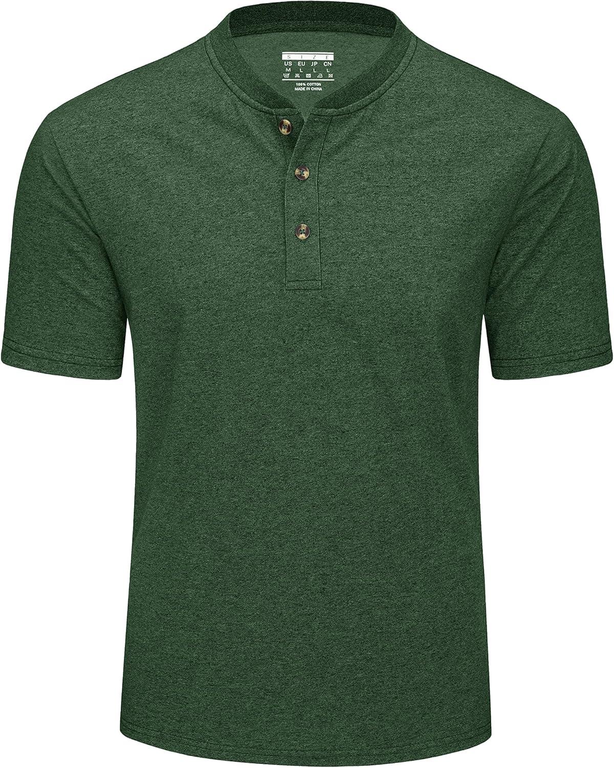 imageMAGCOMSEN Mens Henley Short Sleeve Shirt Cotton Lightweight 3 Button Tops Vintage Casual Summer TShirt Soft FashionDark Green Heather