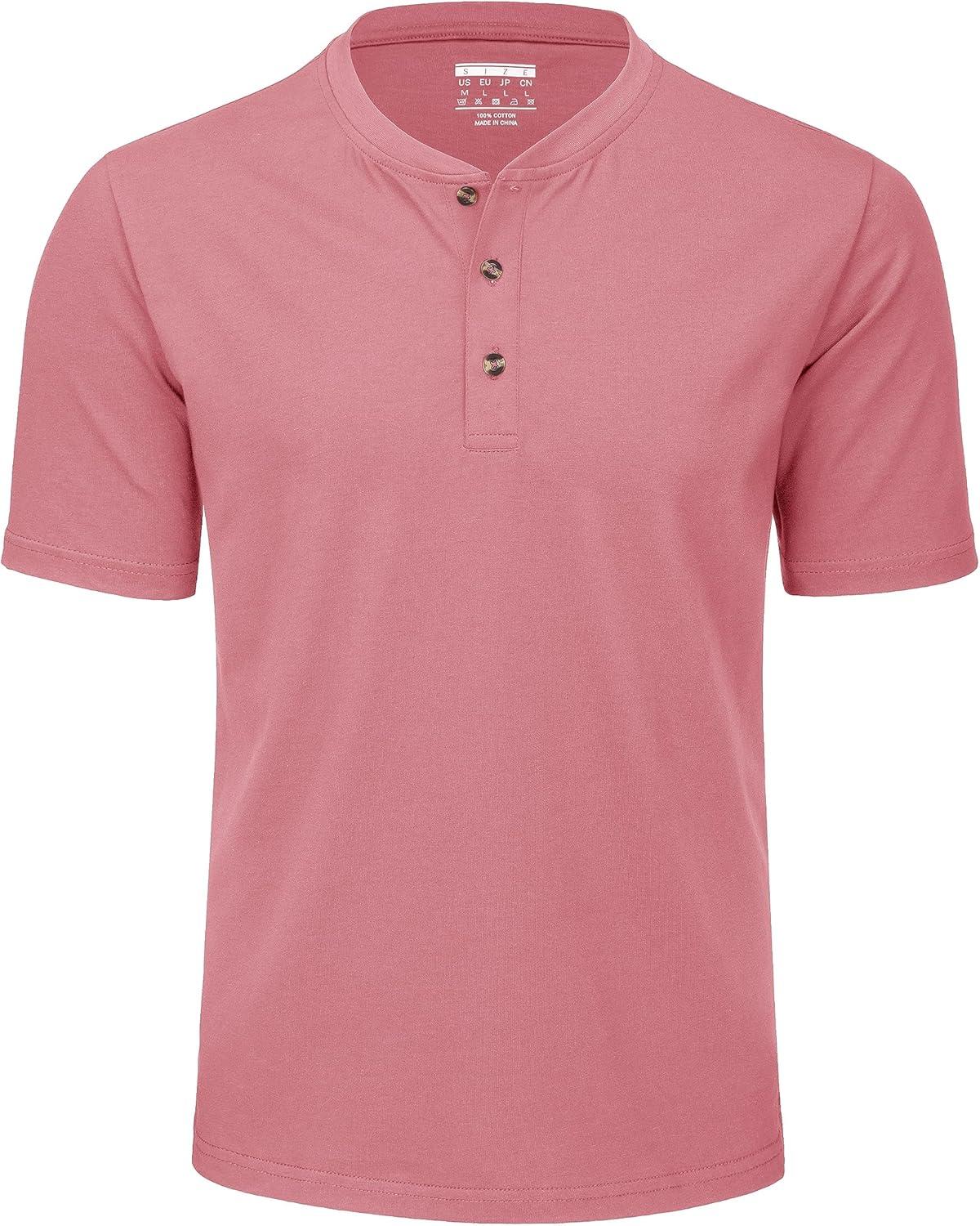imageMAGCOMSEN Mens Henley Short Sleeve Shirt Cotton Lightweight 3 Button Tops Vintage Casual Summer TShirt Soft FashionGrey Pink