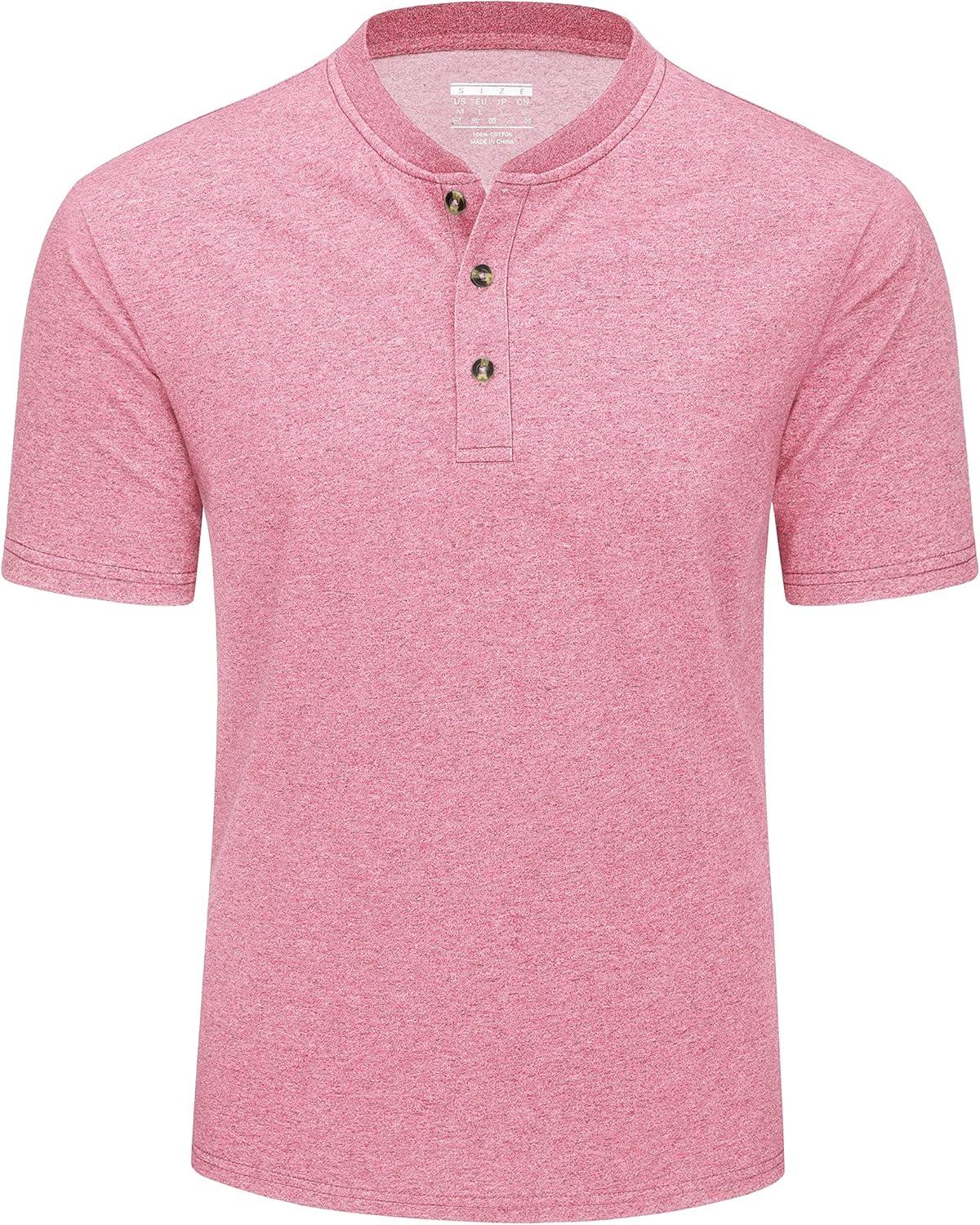 imageMAGCOMSEN Mens Henley Short Sleeve Shirt Cotton Lightweight 3 Button Tops Vintage Casual Summer TShirt Soft FashionGrey Pinkcotton Blend