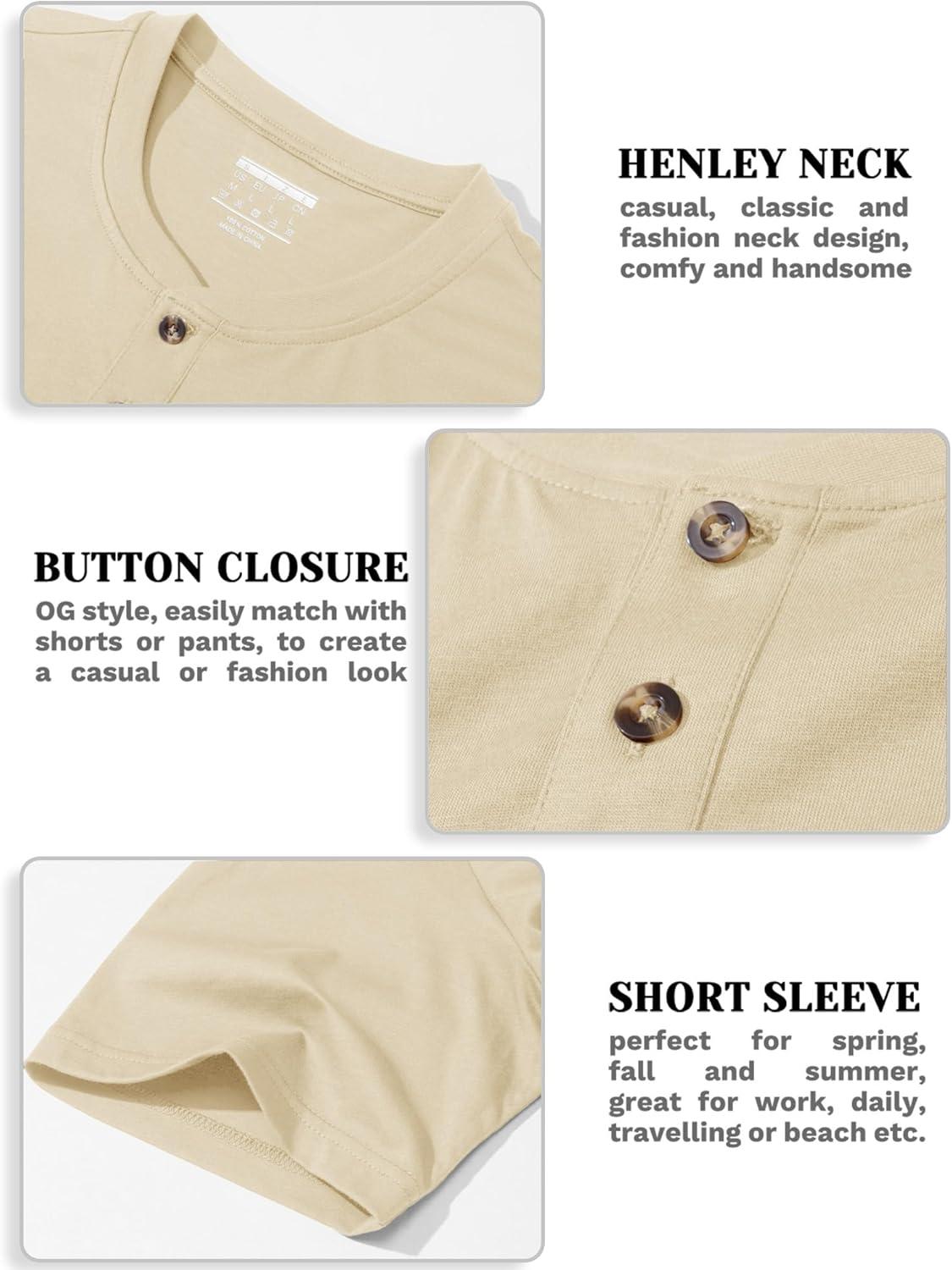 imageMAGCOMSEN Mens Henley Short Sleeve Shirt Cotton Lightweight 3 Button Tops Vintage Casual Summer TShirt Soft FashionLight Apricot