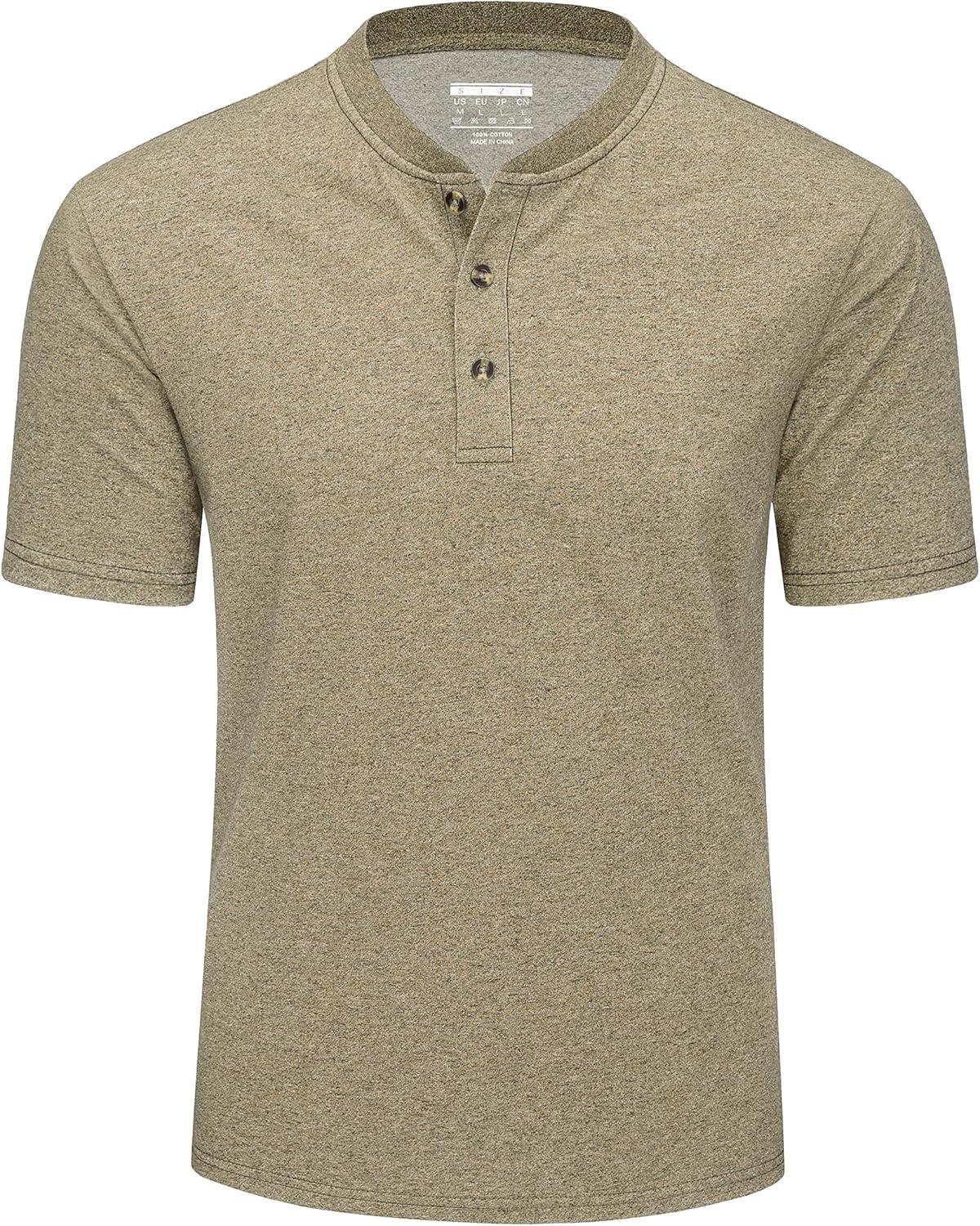 imageMAGCOMSEN Mens Henley Short Sleeve Shirt Cotton Lightweight 3 Button Tops Vintage Casual Summer TShirt Soft FashionLight Brown