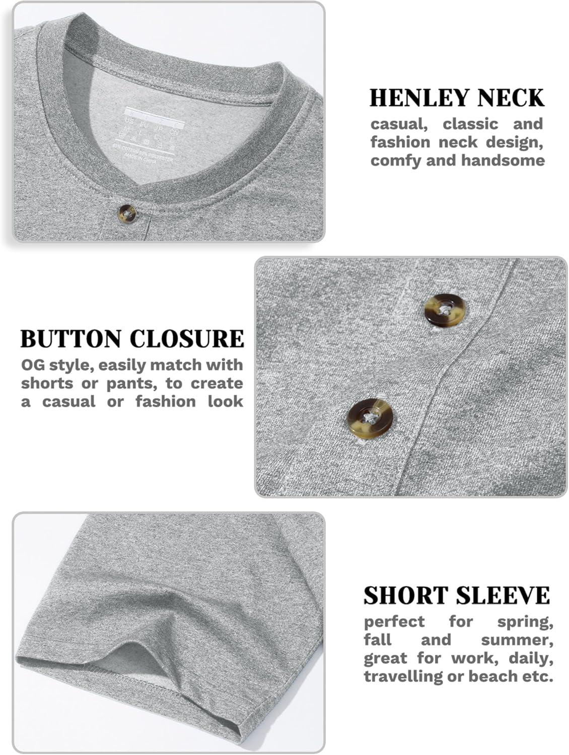 imageMAGCOMSEN Mens Henley Short Sleeve Shirt Cotton Lightweight 3 Button Tops Vintage Casual Summer TShirt Soft FashionLight Grey Heather