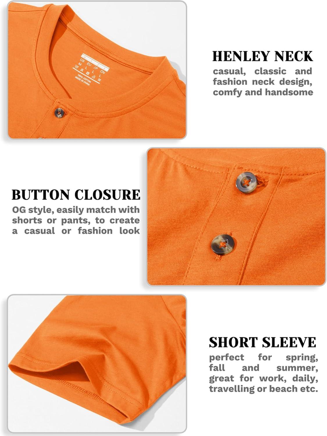 imageMAGCOMSEN Mens Henley Short Sleeve Shirt Cotton Lightweight 3 Button Tops Vintage Casual Summer TShirt Soft FashionOrange