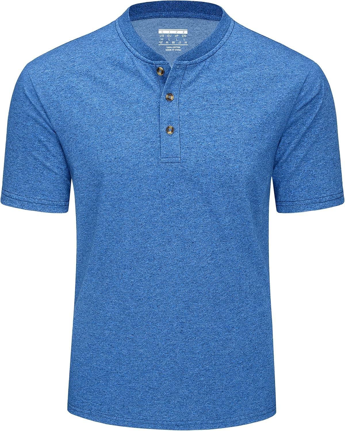imageMAGCOMSEN Mens Henley Short Sleeve Shirt Cotton Lightweight 3 Button Tops Vintage Casual Summer TShirt Soft FashionSea Blue