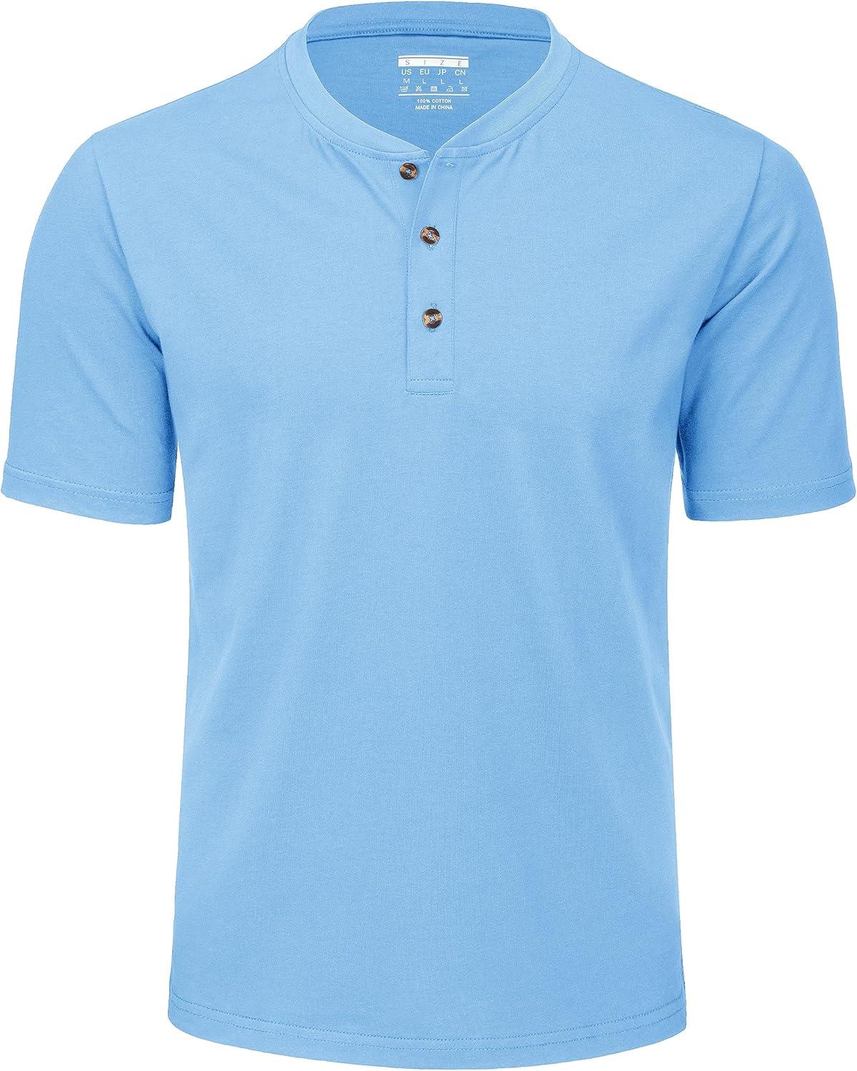 imageMAGCOMSEN Mens Henley Short Sleeve Shirt Cotton Lightweight 3 Button Tops Vintage Casual Summer TShirt Soft FashionWaterfall Blue