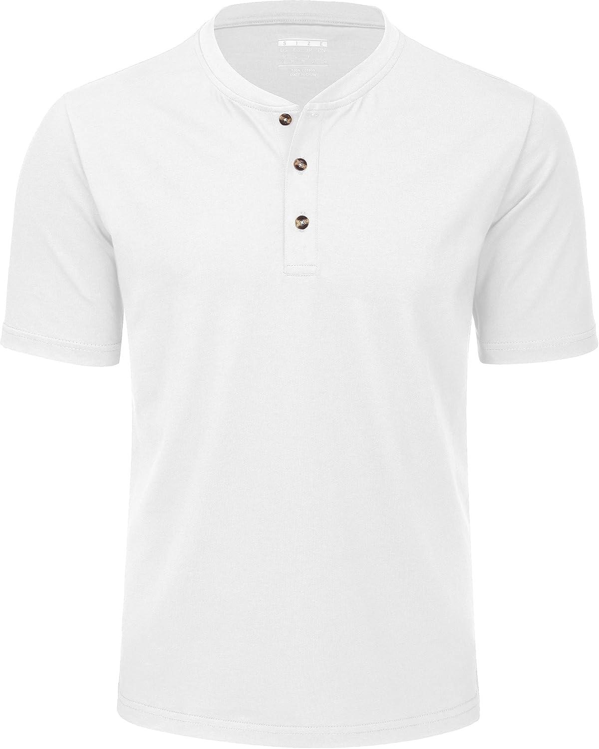 imageMAGCOMSEN Mens Henley Short Sleeve Shirt Cotton Lightweight 3 Button Tops Vintage Casual Summer TShirt Soft FashionWhite