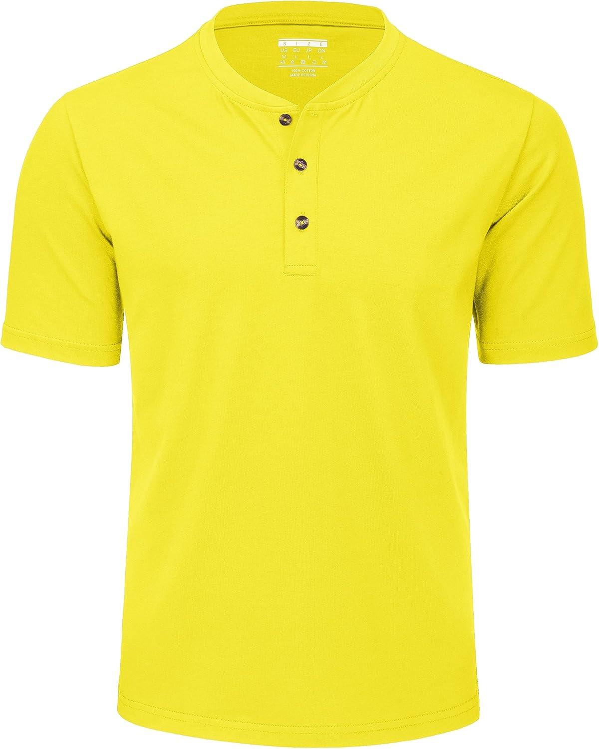 imageMAGCOMSEN Mens Henley Short Sleeve Shirt Cotton Lightweight 3 Button Tops Vintage Casual Summer TShirt Soft FashionYellow