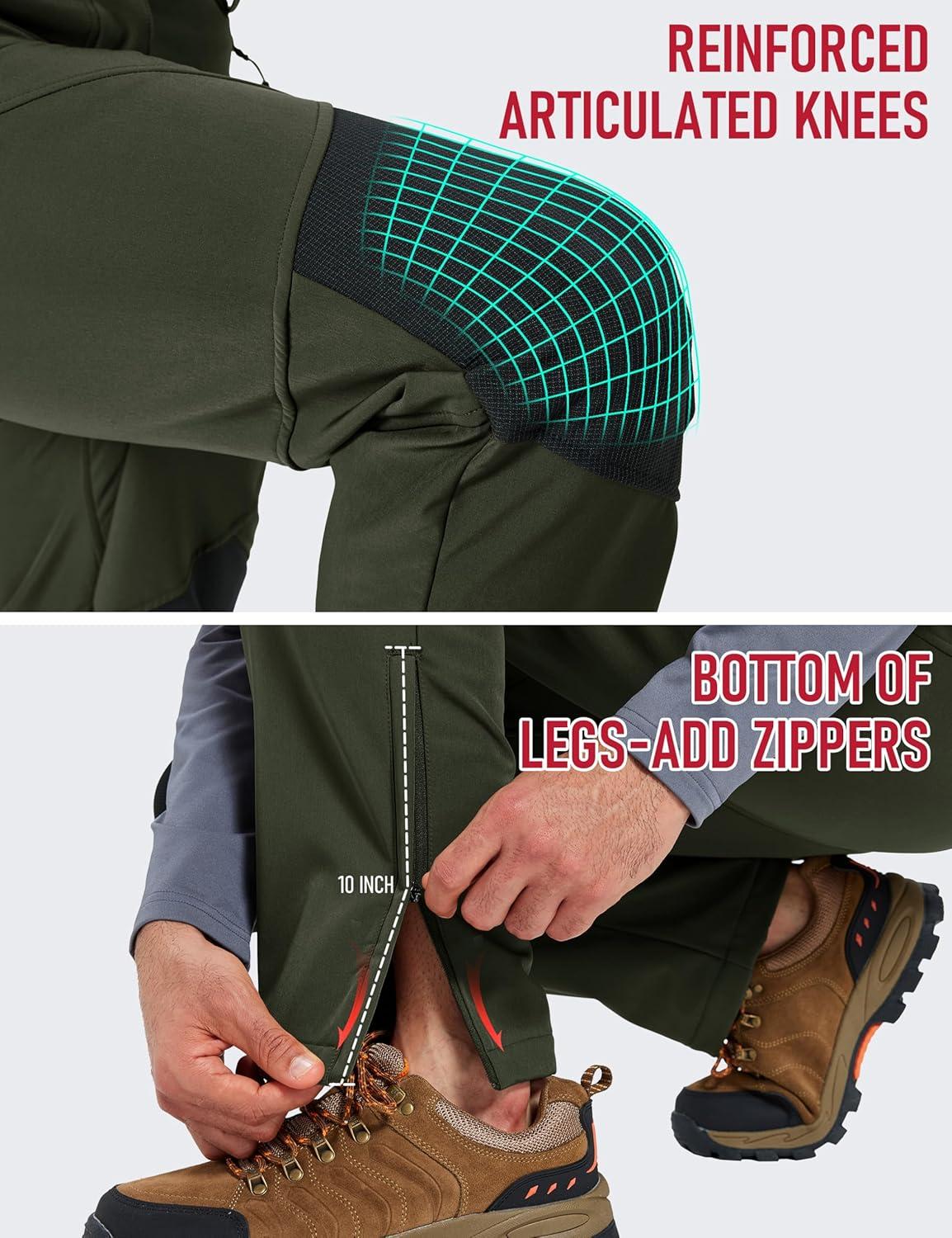 imageMAGCOMSEN Mens Snow Ski Waterproof Pants Winter Fleece Lined Insulated Work Outdoor Hiking Snowboard Pants 4 PocketsArmy Green