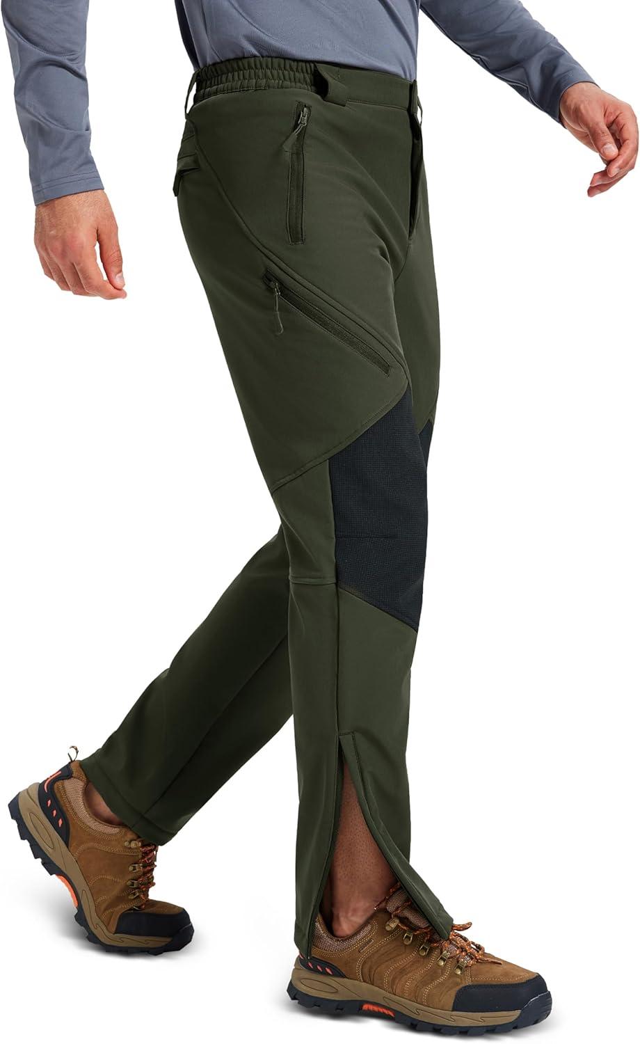 imageMAGCOMSEN Mens Snow Ski Waterproof Pants Winter Fleece Lined Insulated Work Outdoor Hiking Snowboard Pants 4 PocketsArmy Green