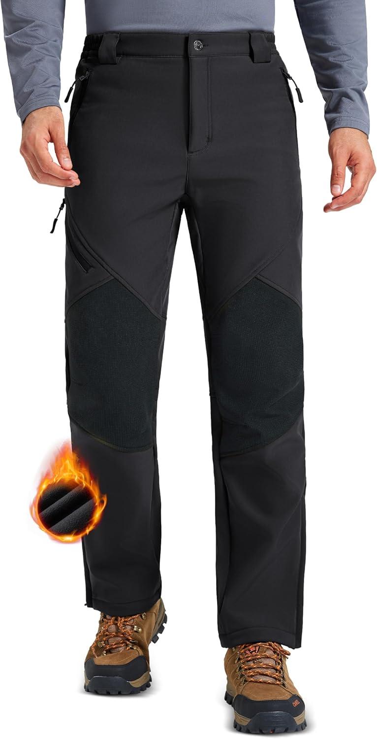 imageMAGCOMSEN Mens Snow Ski Waterproof Pants Winter Fleece Lined Insulated Work Outdoor Hiking Snowboard Pants 4 PocketsBlack