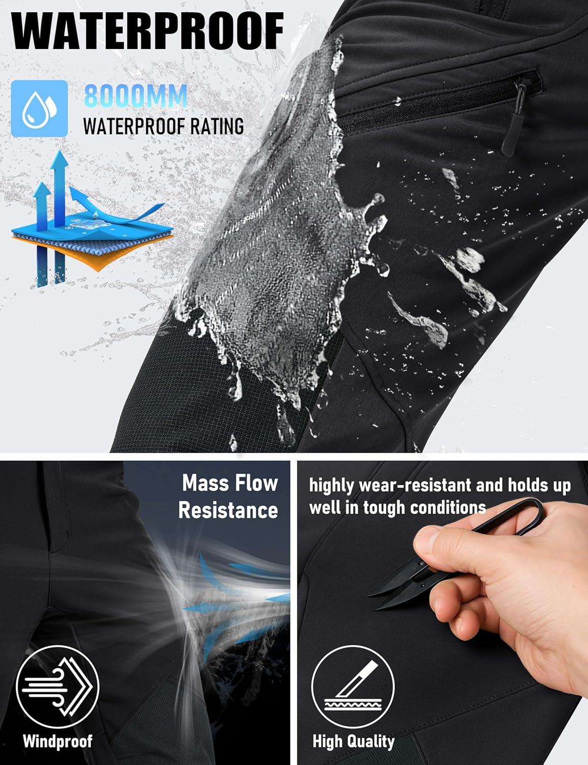 imageMAGCOMSEN Mens Snow Ski Waterproof Pants Winter Fleece Lined Insulated Work Outdoor Hiking Snowboard Pants 4 PocketsBlack