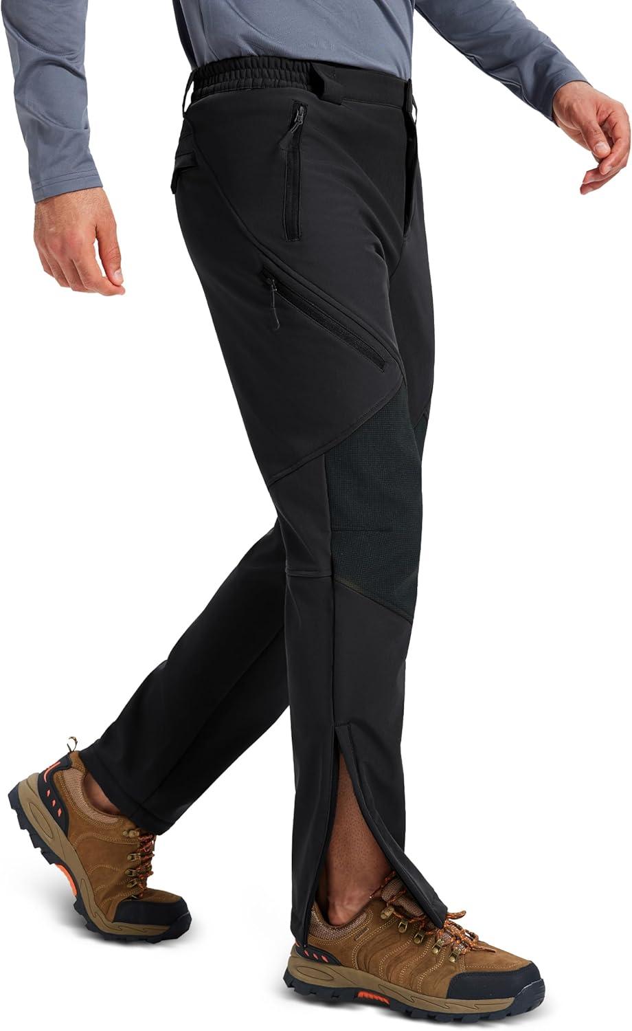 imageMAGCOMSEN Mens Snow Ski Waterproof Pants Winter Fleece Lined Insulated Work Outdoor Hiking Snowboard Pants 4 PocketsBlack