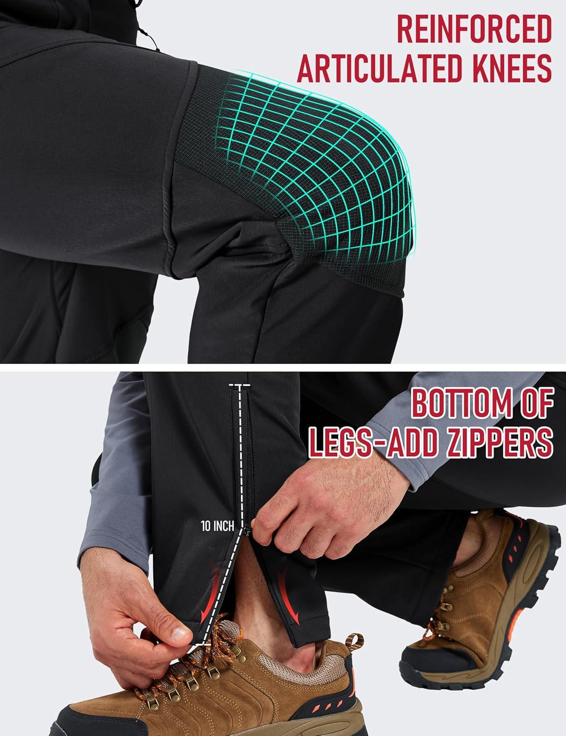 imageMAGCOMSEN Mens Snow Ski Waterproof Pants Winter Fleece Lined Insulated Work Outdoor Hiking Snowboard Pants 4 PocketsBlack