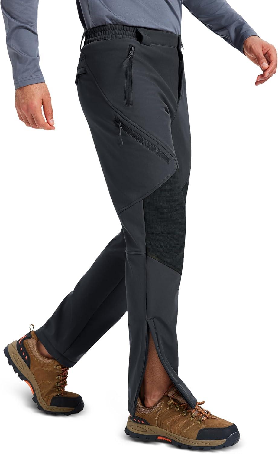 imageMAGCOMSEN Mens Snow Ski Waterproof Pants Winter Fleece Lined Insulated Work Outdoor Hiking Snowboard Pants 4 PocketsDark Gray