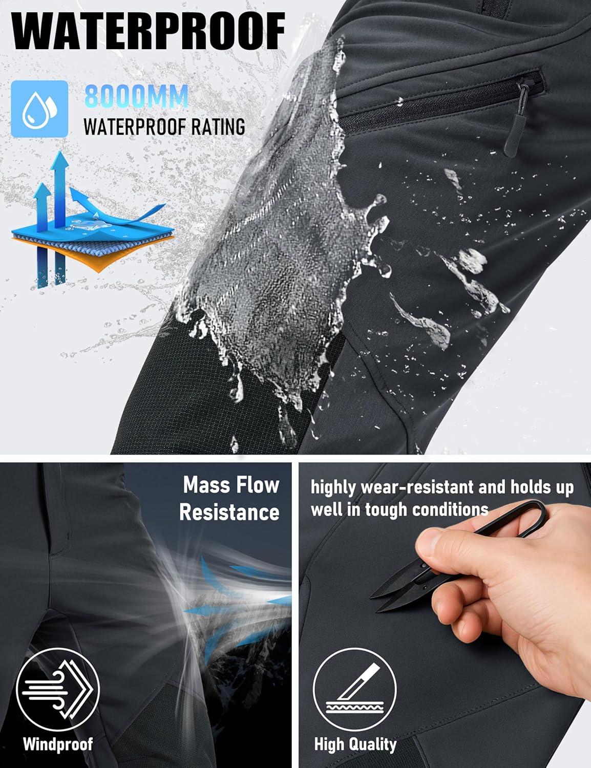 imageMAGCOMSEN Mens Snow Ski Waterproof Pants Winter Fleece Lined Insulated Work Outdoor Hiking Snowboard Pants 4 PocketsDark Gray