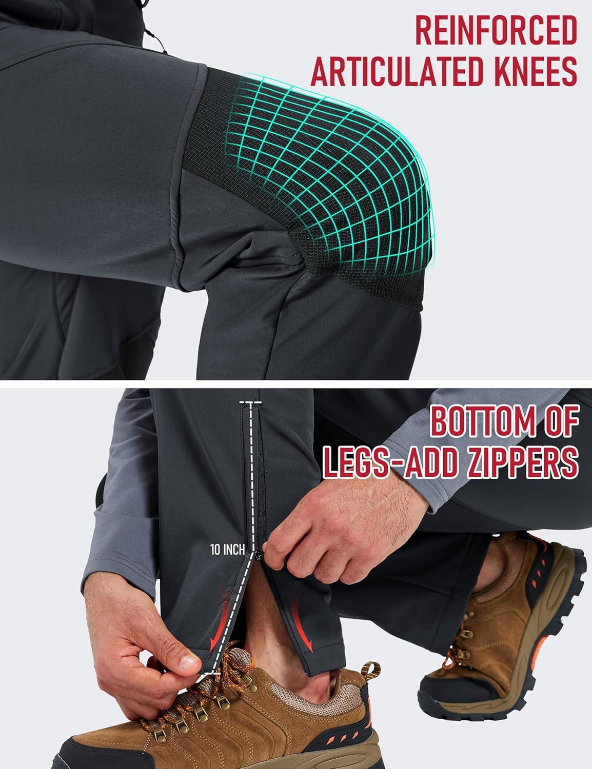 imageMAGCOMSEN Mens Snow Ski Waterproof Pants Winter Fleece Lined Insulated Work Outdoor Hiking Snowboard Pants 4 PocketsDark Gray