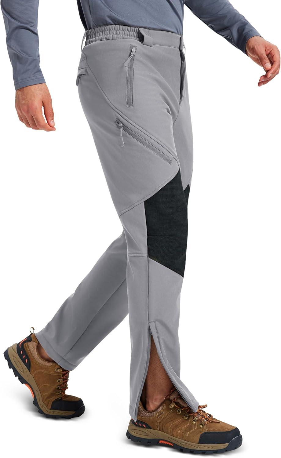 imageMAGCOMSEN Mens Snow Ski Waterproof Pants Winter Fleece Lined Insulated Work Outdoor Hiking Snowboard Pants 4 PocketsLight Gray