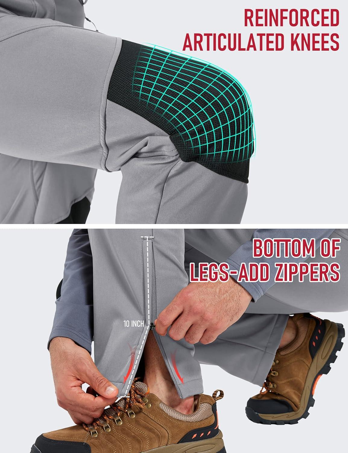 imageMAGCOMSEN Mens Snow Ski Waterproof Pants Winter Fleece Lined Insulated Work Outdoor Hiking Snowboard Pants 4 PocketsLight Gray