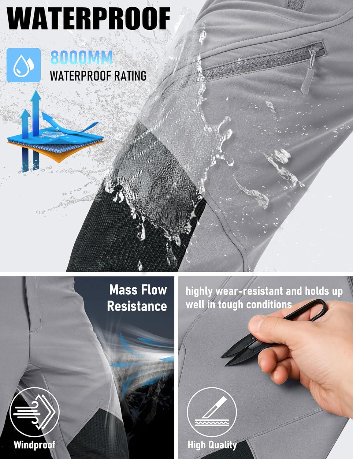 imageMAGCOMSEN Mens Snow Ski Waterproof Pants Winter Fleece Lined Insulated Work Outdoor Hiking Snowboard Pants 4 PocketsLight Gray