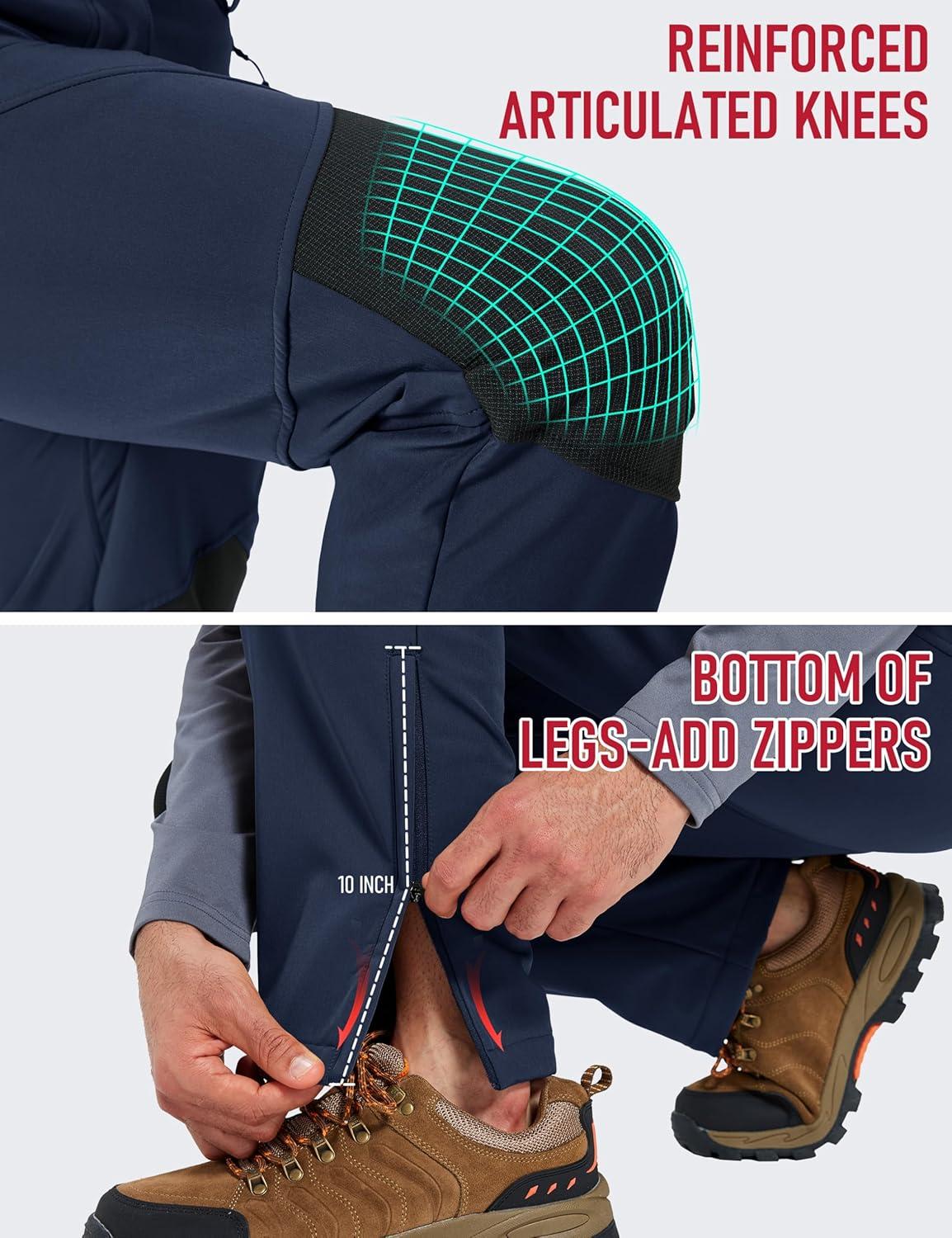 imageMAGCOMSEN Mens Snow Ski Waterproof Pants Winter Fleece Lined Insulated Work Outdoor Hiking Snowboard Pants 4 PocketsNavy Blue