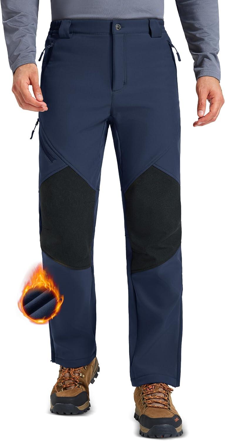 imageMAGCOMSEN Mens Snow Ski Waterproof Pants Winter Fleece Lined Insulated Work Outdoor Hiking Snowboard Pants 4 PocketsNavy Blue