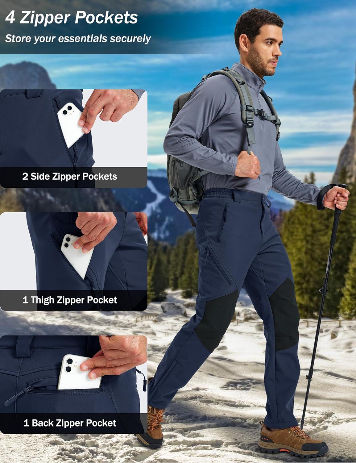 imageMAGCOMSEN Mens Snow Ski Waterproof Pants Winter Fleece Lined Insulated Work Outdoor Hiking Snowboard Pants 4 PocketsNavy Blue