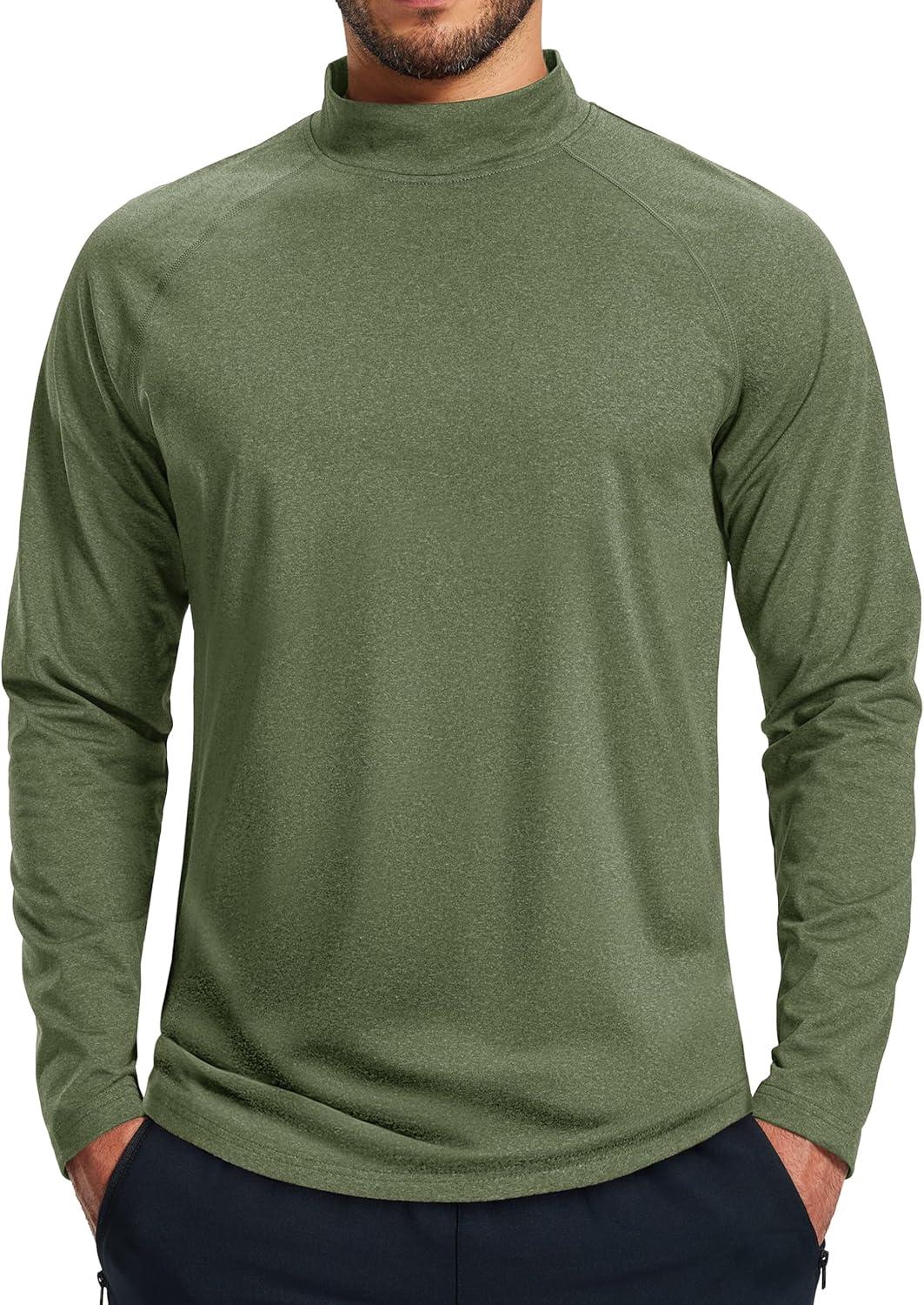imageMAGCOMSEN Mens Thermal Shirts Long Sleeve Fleece Lined Base Layer Undershirts Athletic Warm Winter Workout TopArmy Green