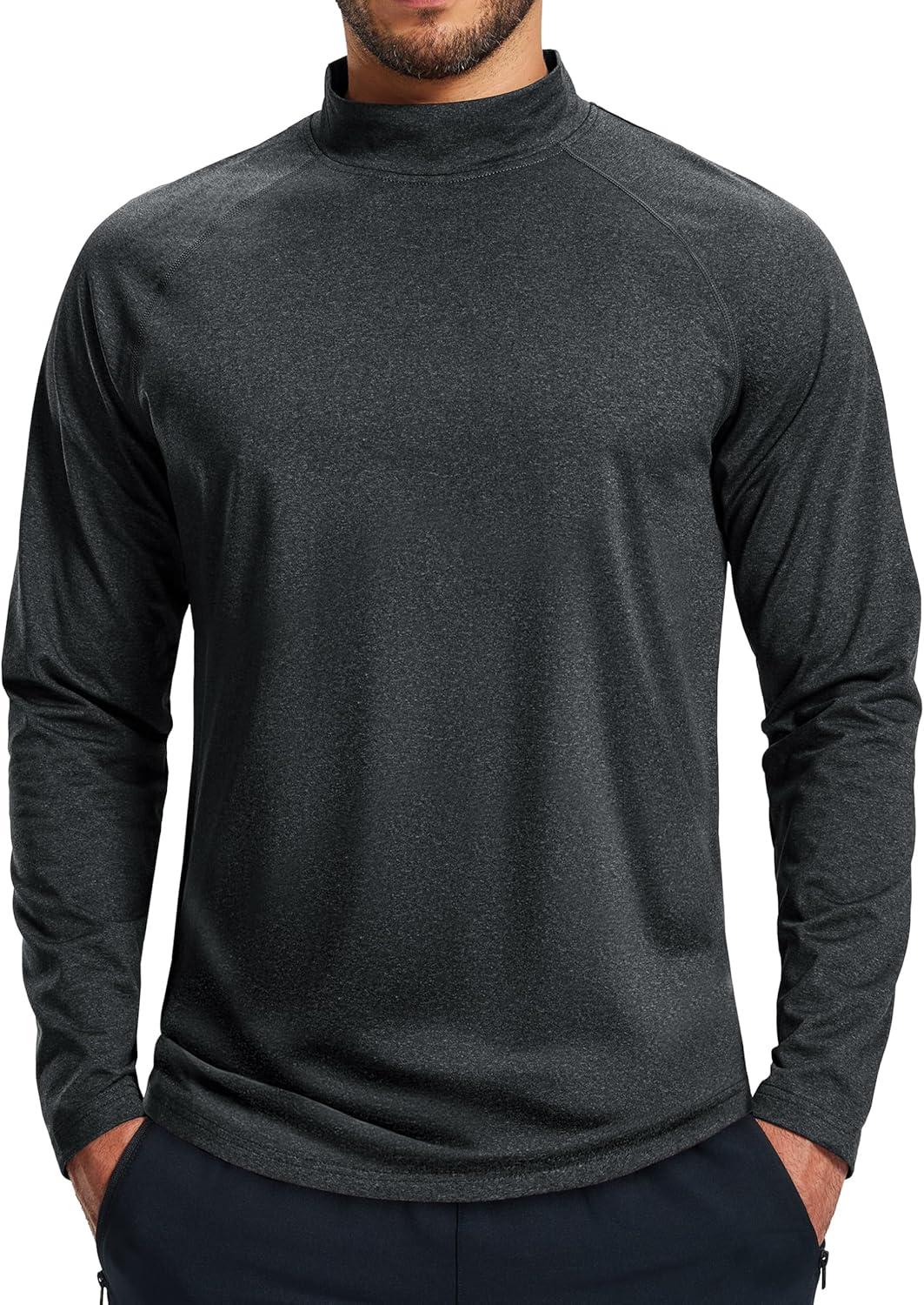 imageMAGCOMSEN Mens Thermal Shirts Long Sleeve Fleece Lined Base Layer Undershirts Athletic Warm Winter Workout TopBlack