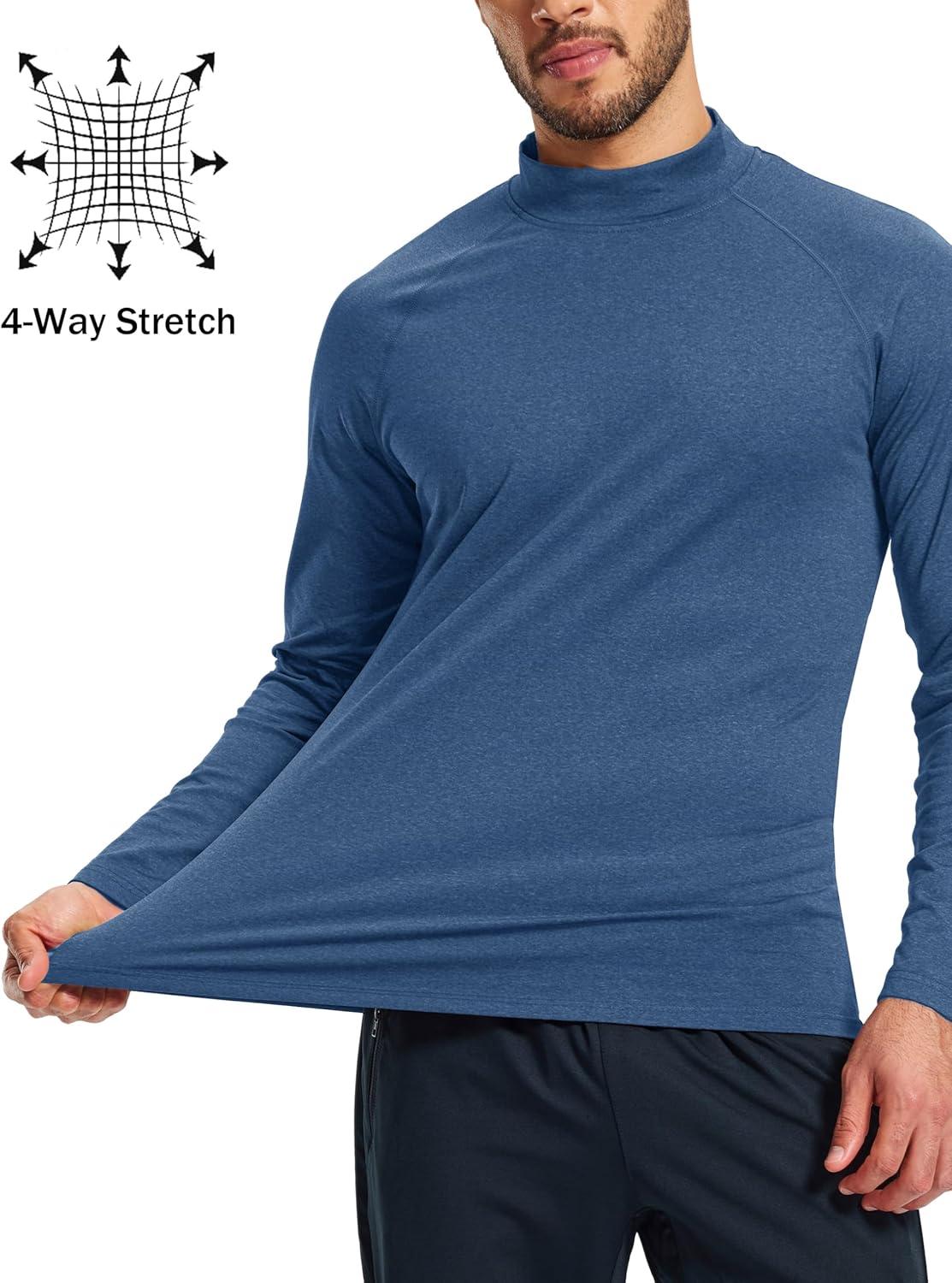 imageMAGCOMSEN Mens Thermal Shirts Long Sleeve Fleece Lined Base Layer Undershirts Athletic Warm Winter Workout TopBlue Grey