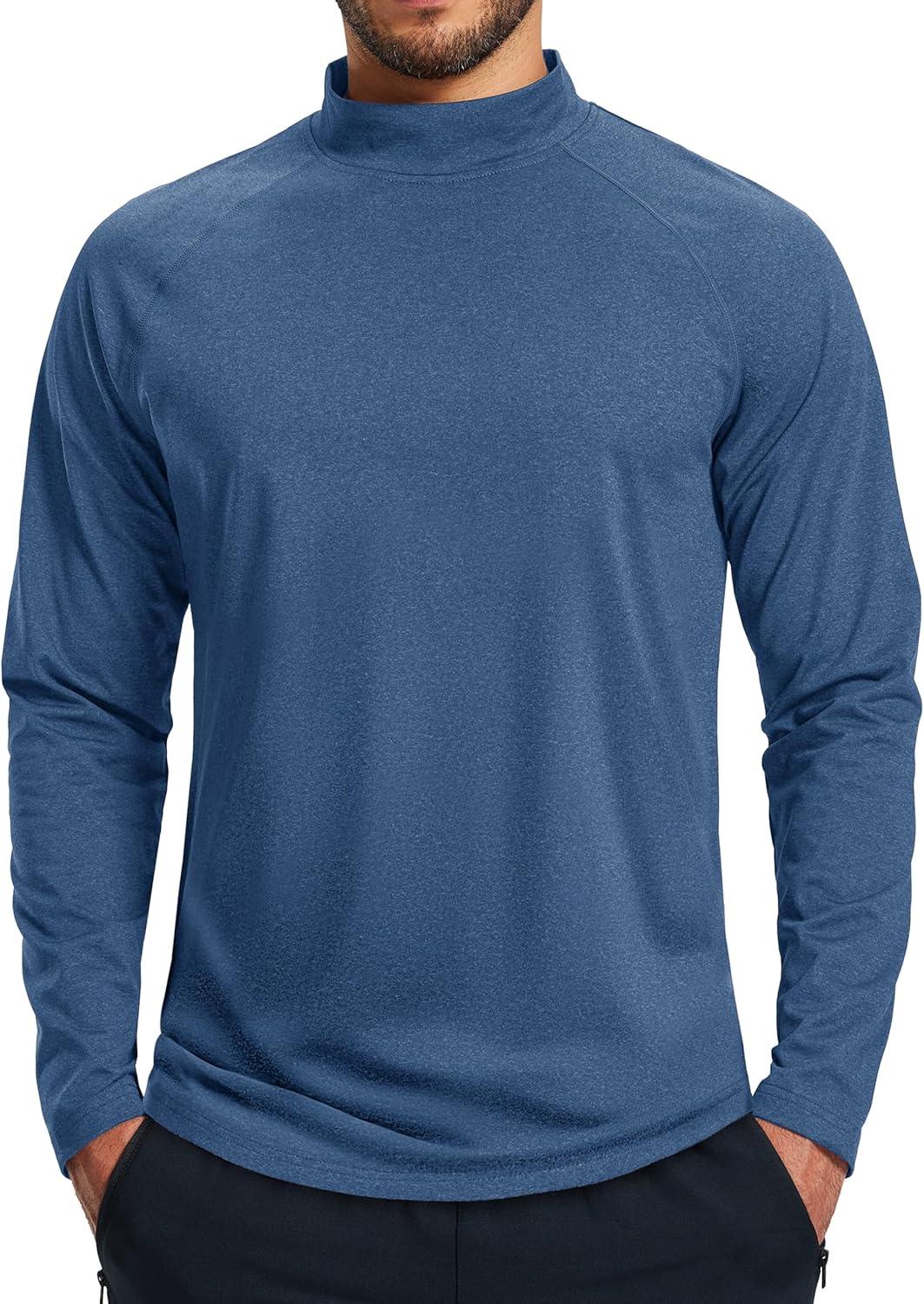 imageMAGCOMSEN Mens Thermal Shirts Long Sleeve Fleece Lined Base Layer Undershirts Athletic Warm Winter Workout TopBlue Grey