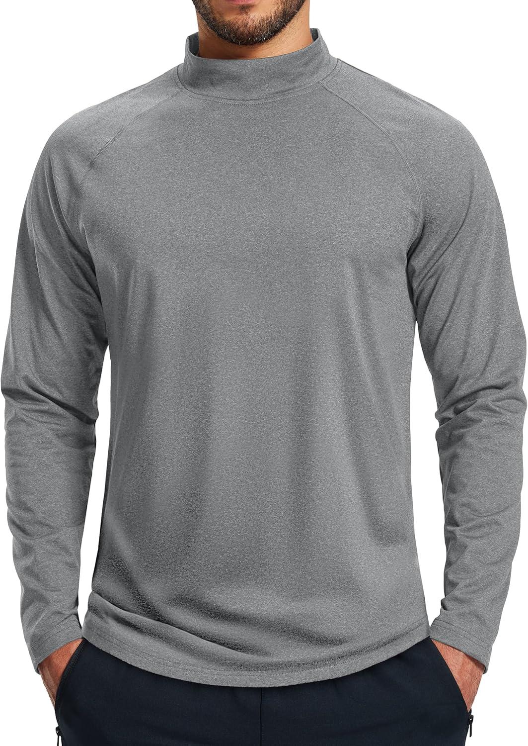 imageMAGCOMSEN Mens Thermal Shirts Long Sleeve Fleece Lined Base Layer Undershirts Athletic Warm Winter Workout TopLight Gray