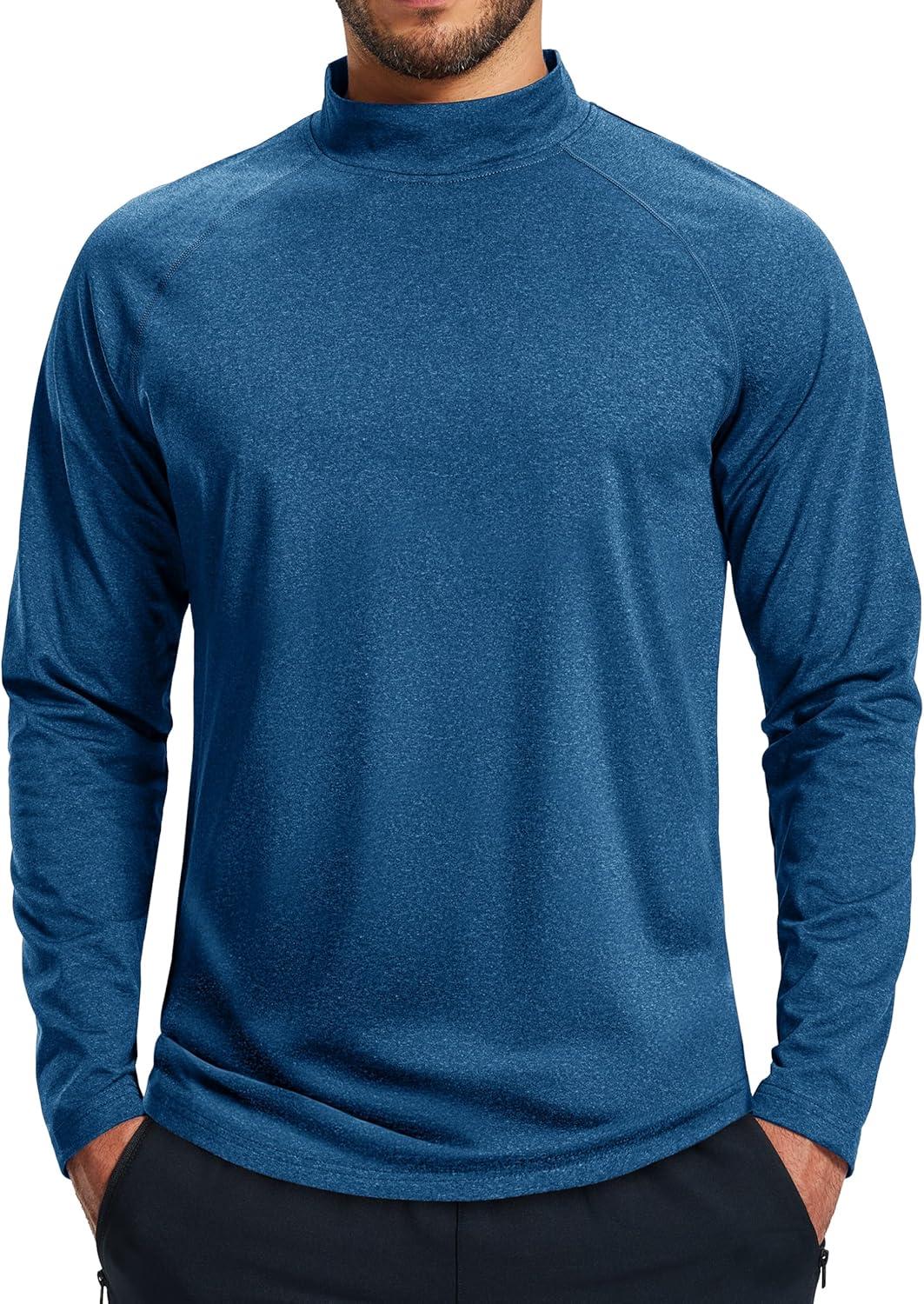 imageMAGCOMSEN Mens Thermal Shirts Long Sleeve Fleece Lined Base Layer Undershirts Athletic Warm Winter Workout TopMedium Blue